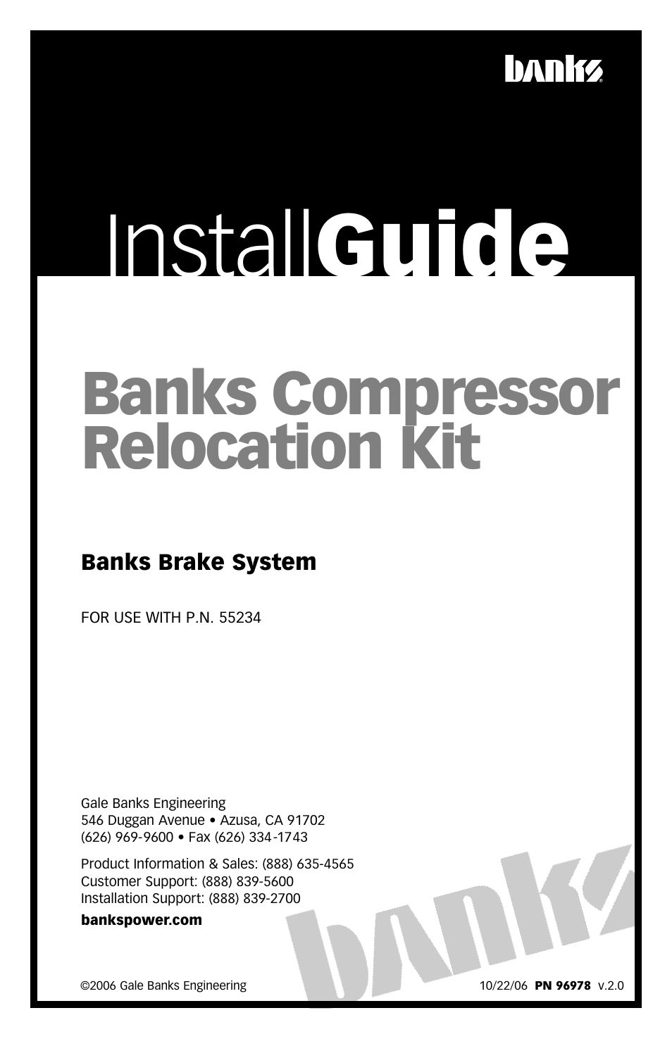 Banks Power Chevy_GMC Trucks: Duramax LB7 (Diesel ’01 - 04 6.6L) Speed Control- Compressor Relocation Kit Required for Ram-Air Intake System User Manual | 8 pages