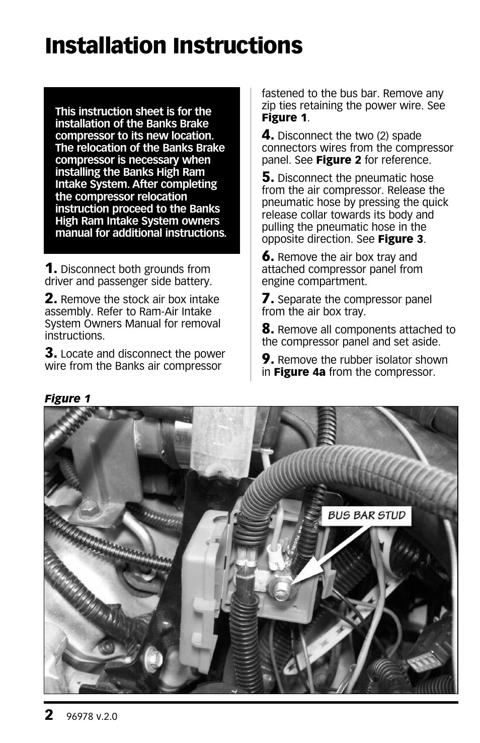 Installation instructions | Banks Power Chevy_GMC Trucks: Duramax LB7 (Diesel ’01 - 04 6.6L) Speed Control- Compressor Relocation Kit Required for Ram-Air Intake System User Manual | Page 2 / 8