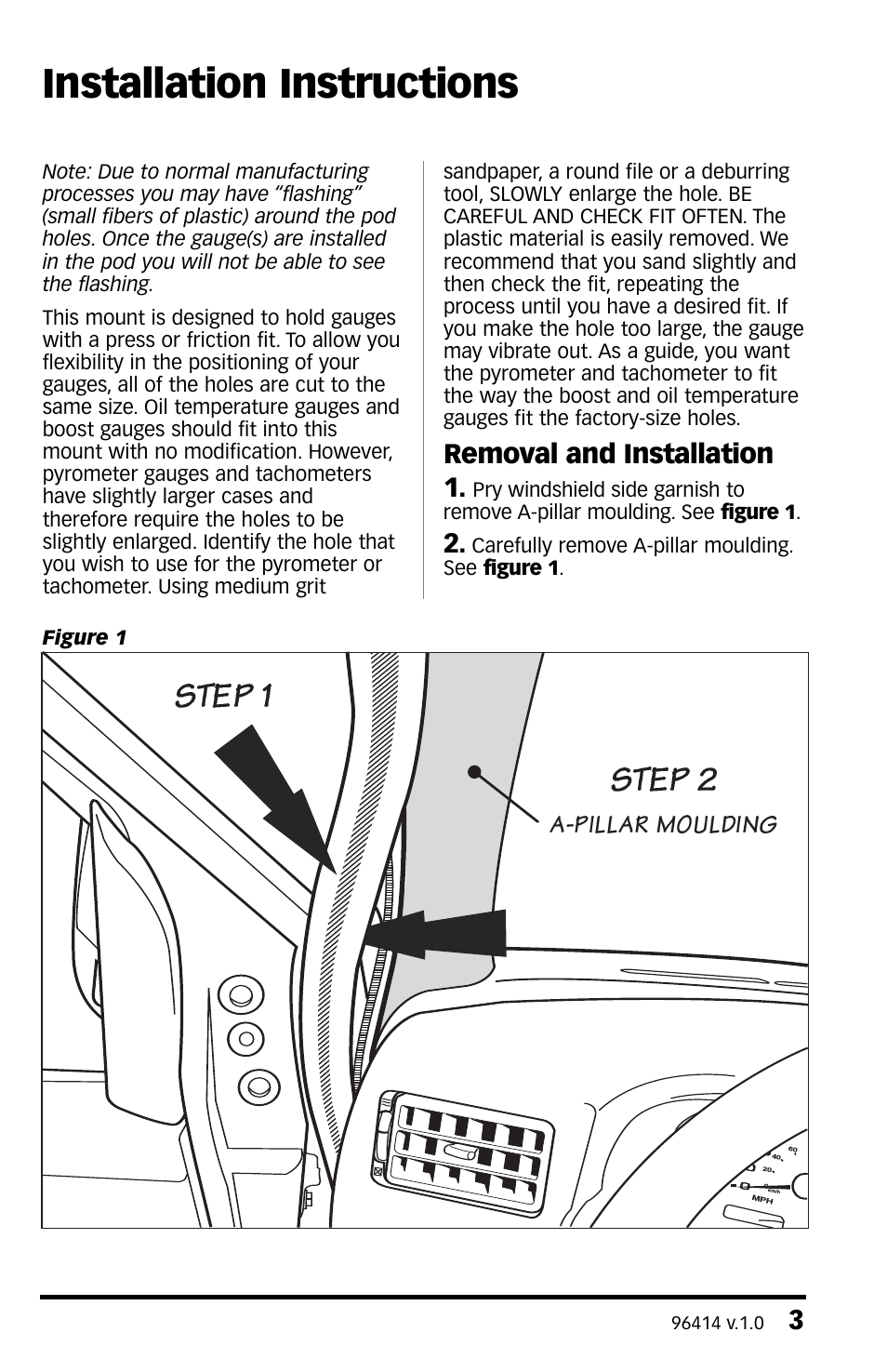 Installation instructions, Step 1, Step 2 step 3 step 6 step 9 | Banks Power DynaFact pillar-style gauge mount '99-03 Ford 7.3L Power Stroke Trucks User Manual | Page 3 / 8