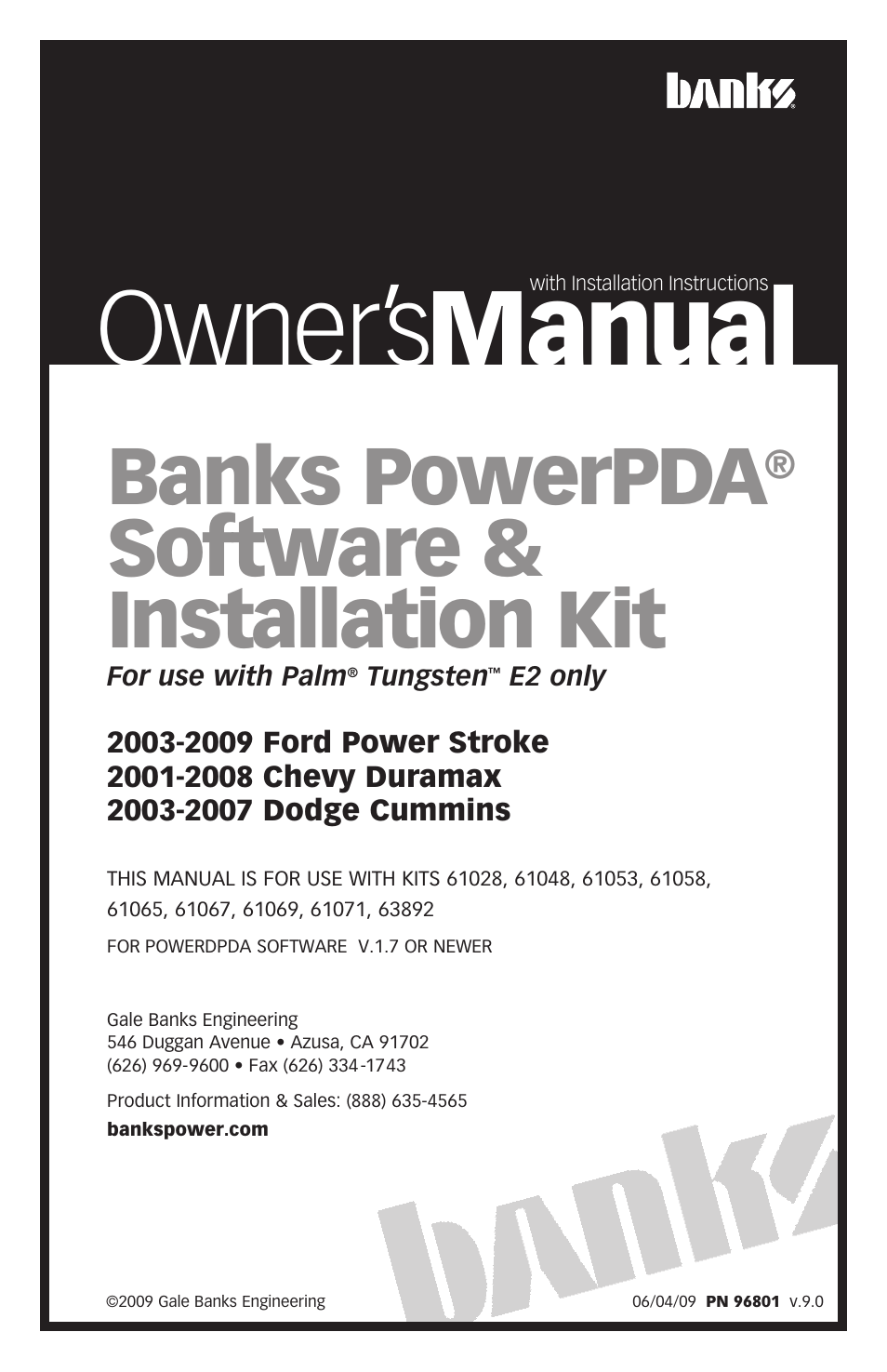 Banks Power Ford Trucks: (Diesel ’03 - 07 6.0L Power Stroke) Interface- PowerPDA Ford (03-09), Chevy (01-08), Dodge (03-07) User Manual | 44 pages