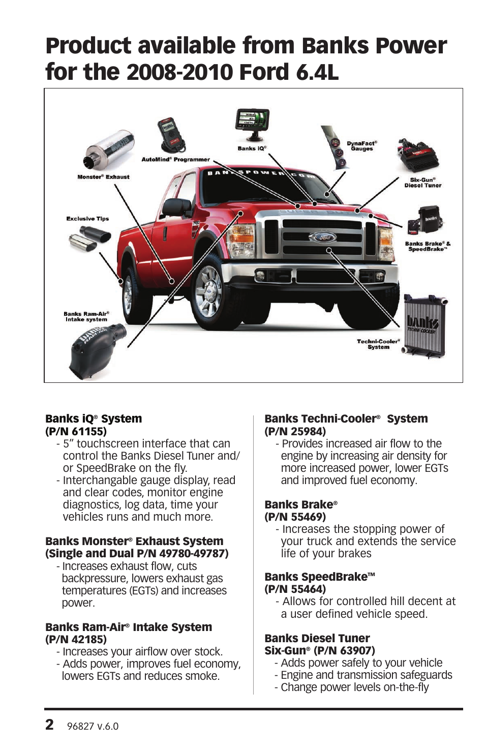 Banks Power Ford Trucks: (Diesel ’08 - 10 6.4L Power Stroke) Tuner- Six-Gun Diesel Tuner & SpeedBrake, For use with Banks iQ '08-10 Compatible with PowerPDA User Manual | Page 2 / 36