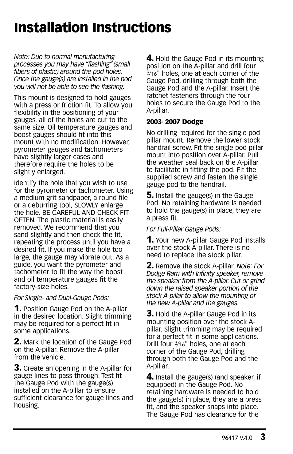 Installation instructions | Banks Power DynaFact pillar-style gauge mount ('88-05 Chevy_GMC), ('94-07 Dodge), ('87-05 Ford) User Manual | Page 3 / 8