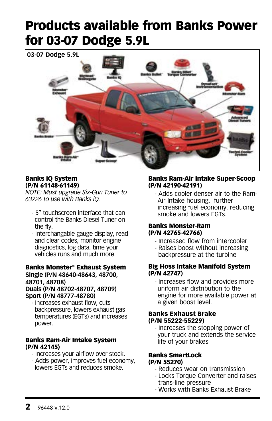 Banks Power Dodge Trucks: (Diesel ’03 - 07 5.9L Cummins) Tuner- Six-Gun Diesel Tuner (235, 250, 305 HP Dodge 5.9L Cummins (24-valve) Trucks) '03-04 For use with Six-Gun Switch User Manual | Page 2 / 36