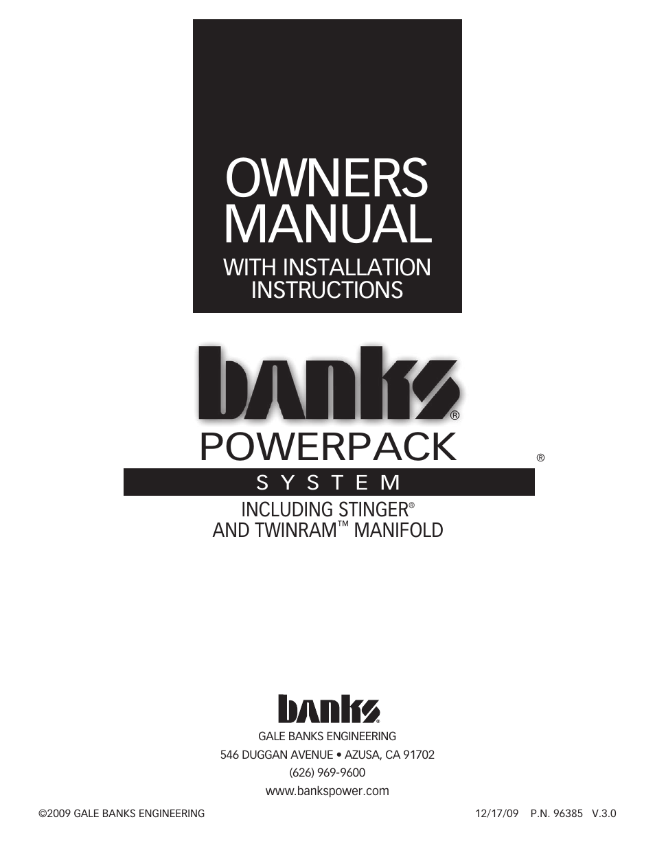 Banks Power Cummins Motorhomes: (Diesel ’93 - 98 B5.9L & C8.3L) PowerPack & Stinger systems w_Twin Ram Manifold 5.9L, 190-210-230-hp rated User Manual | 20 pages