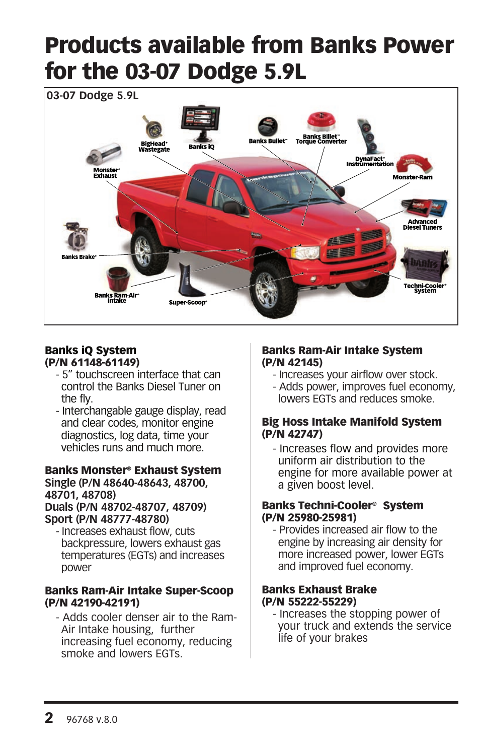 Banks Power Dodge Trucks: (Diesel ’03 - 07 5.9L Cummins) Intake- High-Ram Air Intake '03-07 User Manual | Page 2 / 12