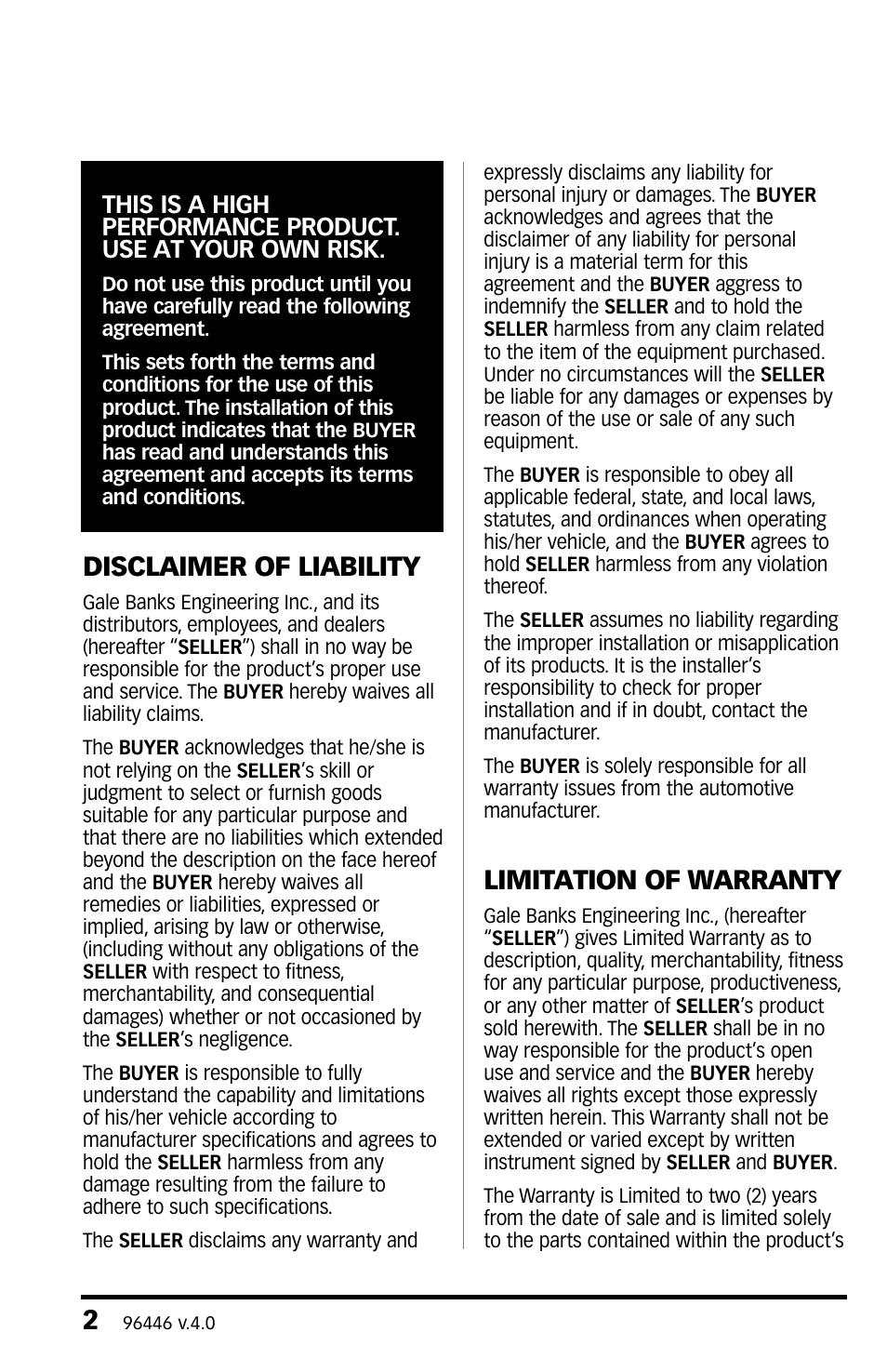 Disclaimer of liability, Limitation of warranty | Banks Power Chevy_GMC Trucks: Duramax LB7 (Diesel ’01 - 04 6.6L) Tuner- Six-Gun Diesel Tuner with optional Speed-Loader Module '01-04 For use with Six-Gun Switch User Manual | Page 2 / 24