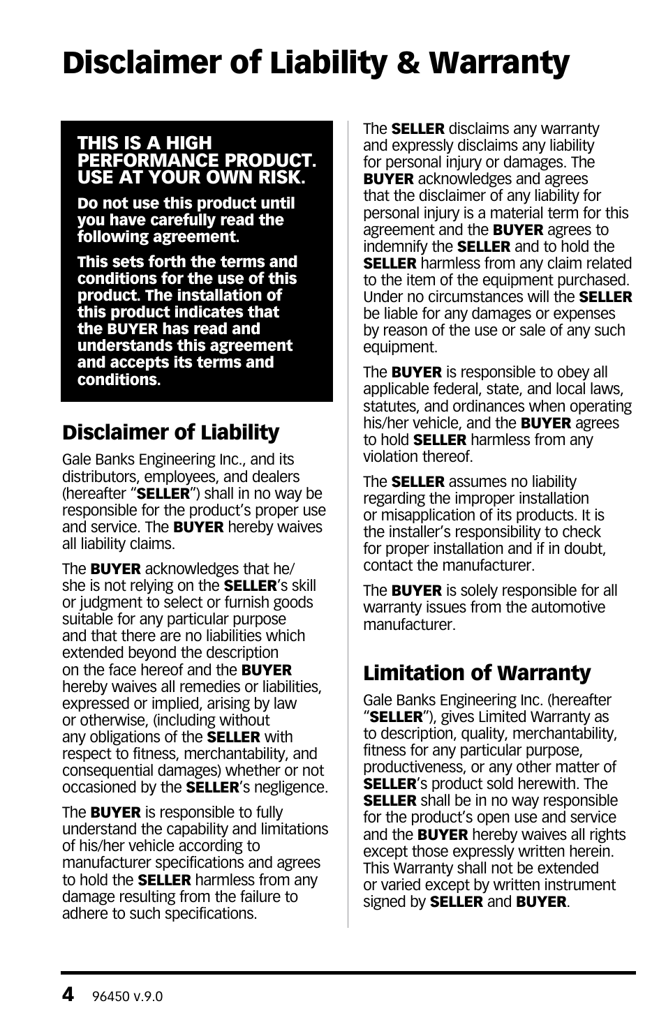 Disclaimer of liability & warranty, Disclaimer of liability, Limitation of warranty | Banks Power Ford Trucks: (Diesel ’03 - 07 6.0L Power Stroke) Tuner- Six-Gun Diesel Tuner w_ optional Speed-Loader Module For use with Six-Gun switch Only User Manual | Page 4 / 28