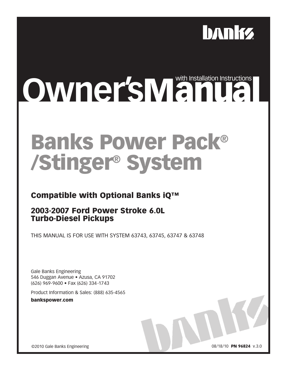 Banks Power Ford Trucks: (Diesel ’03 - 07 6.0L Power Stroke) Power Systems- PowerPack & Stinger '03-07 Compatible w_ Optional Banks iQ User Manual | 42 pages