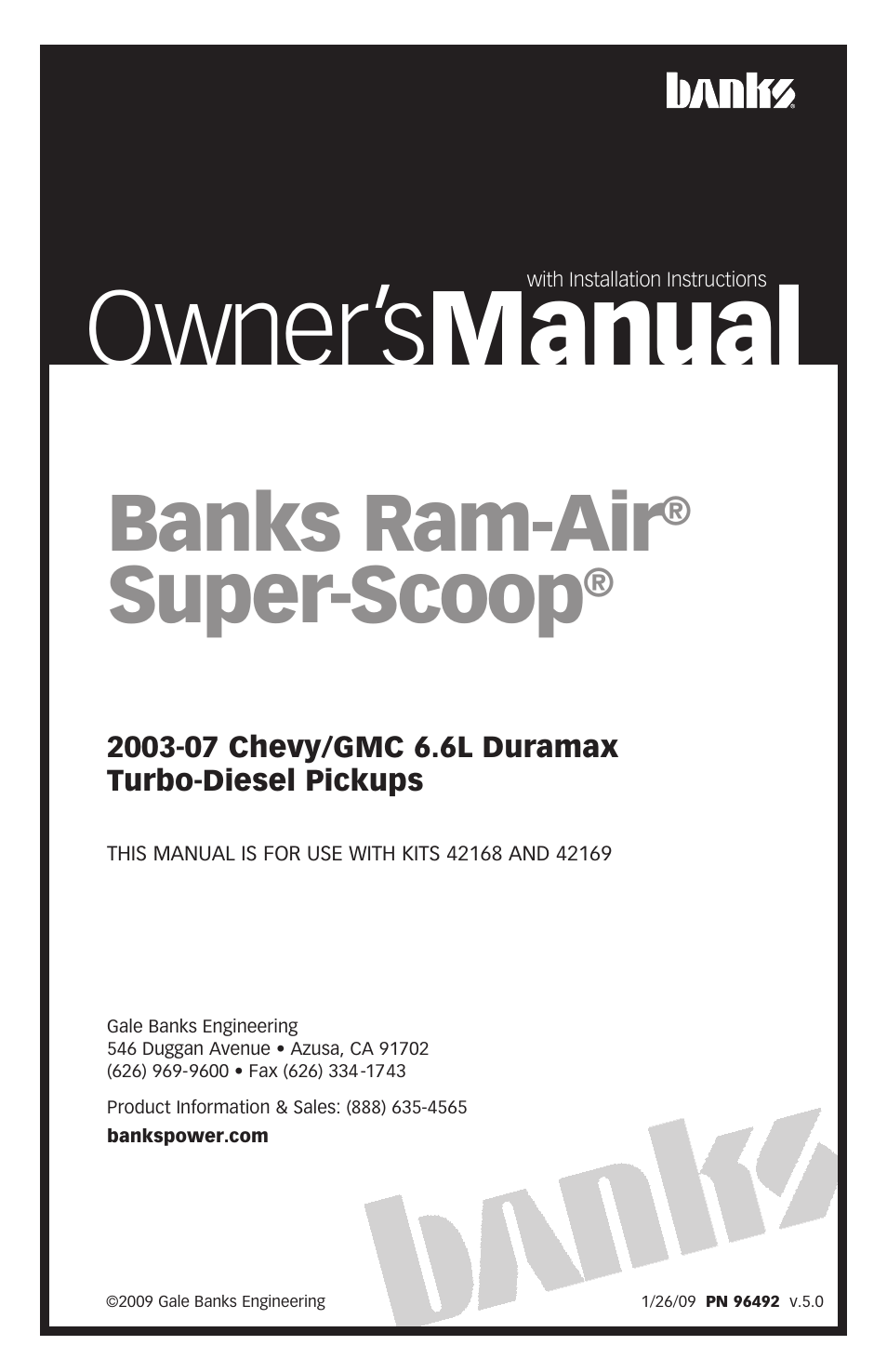Banks Power Chevy_GMC Trucks: Duramax LB7 (Diesel ’01 - 04 6.6L) Intake- Ram-Air Intake Super-Scoop '03-07 User Manual | 12 pages