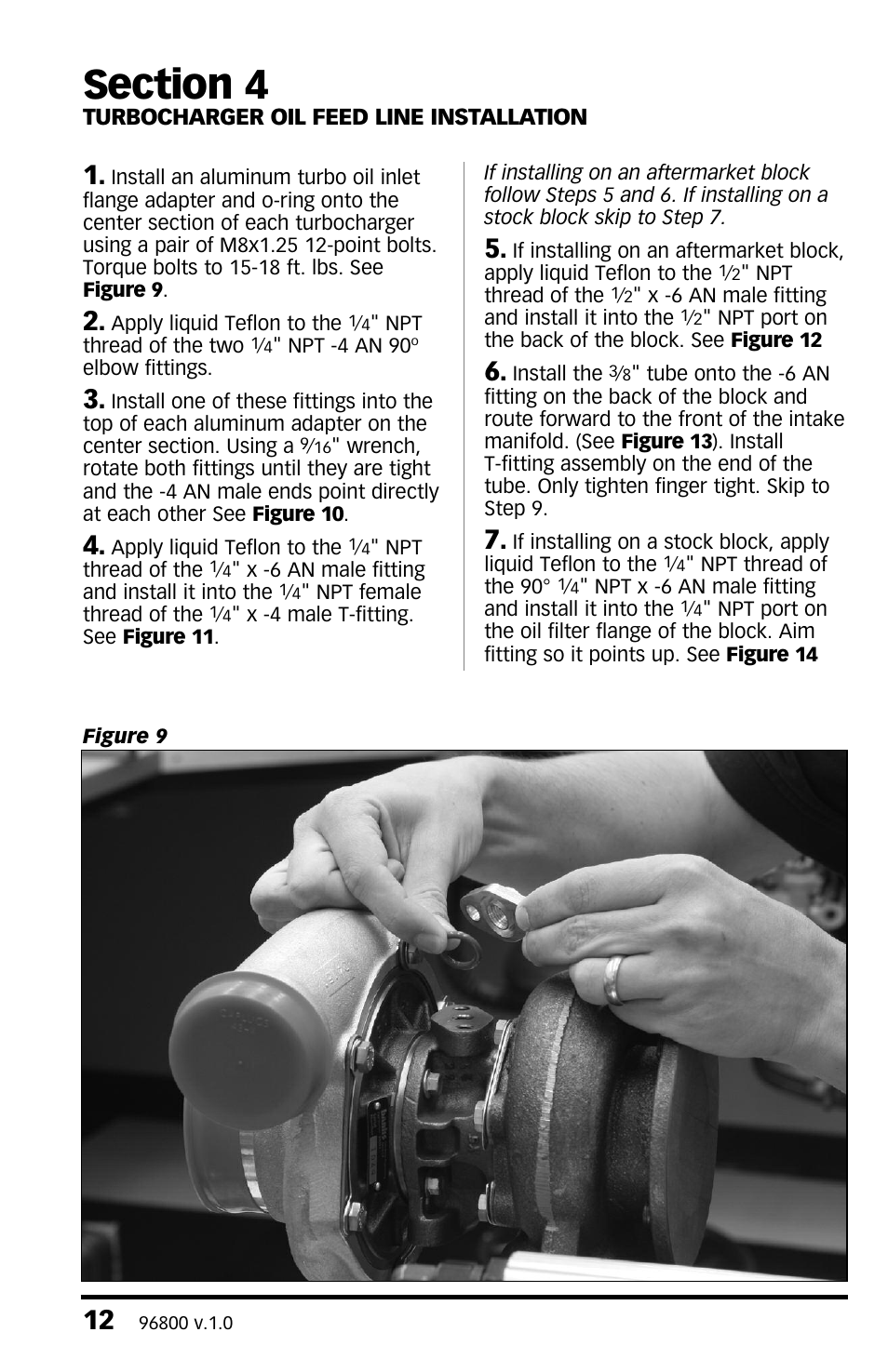 Section 4, Turbocharger oil feed line i, Section 4 turbocharger oil feed line installation | Banks Power Twin-Turbo: Forced Induction- Twin Turbos Small Block Chevy User Manual | Page 12 / 40