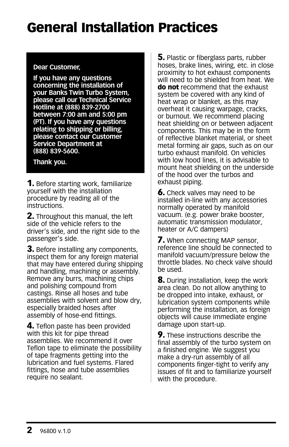 General installation practices | Banks Power Twin-Turbo: Forced Induction- Twin Turbos Small Block Chevy User Manual | Page 2 / 40