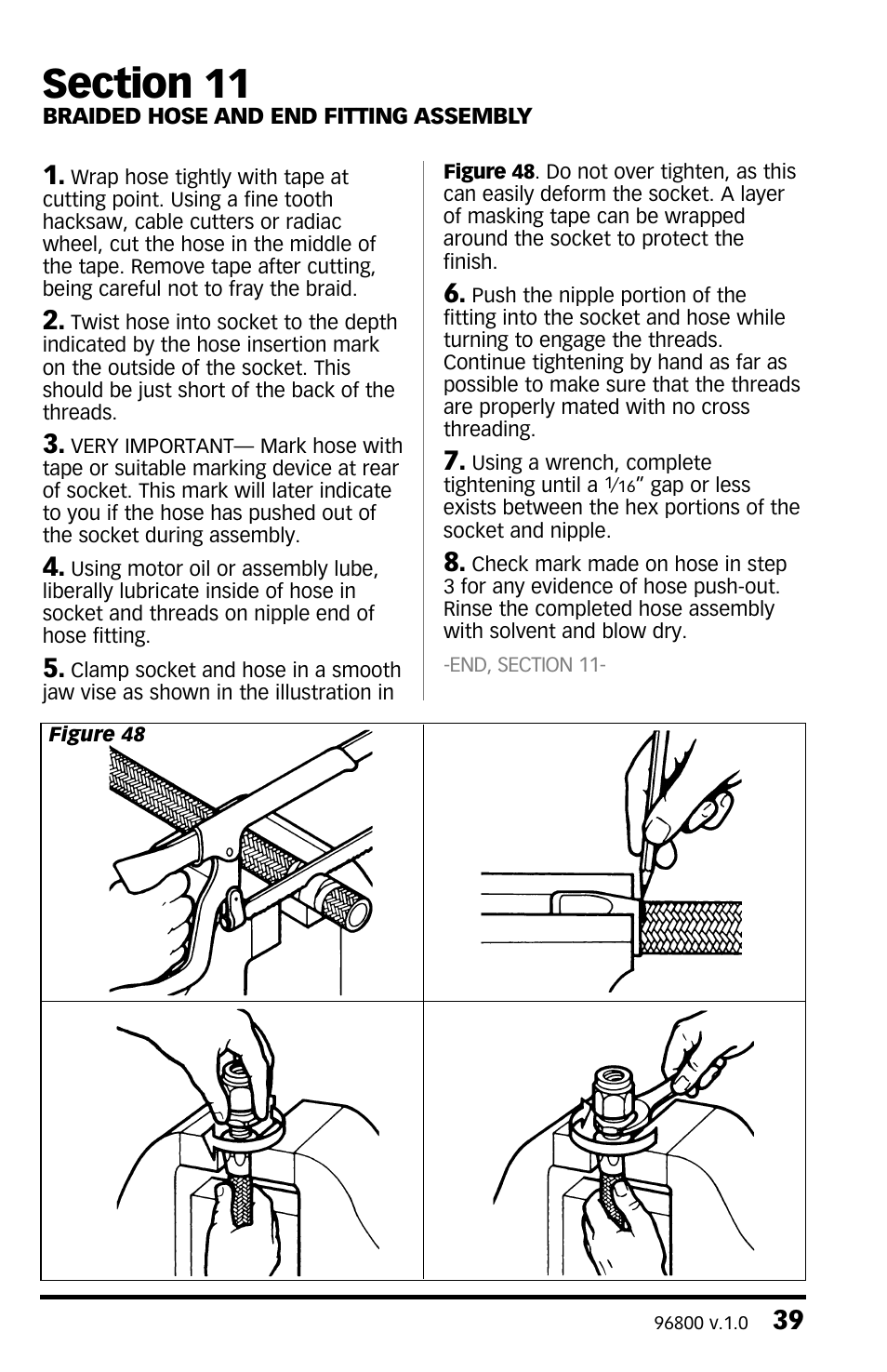 Section 11, Braided hose and end fitting, Section 11 braided hose and end fitting assembly | Banks Power Twin-Turbo: Forced Induction- Twin Turbos Small Block Chevy User Manual | Page 39 / 40