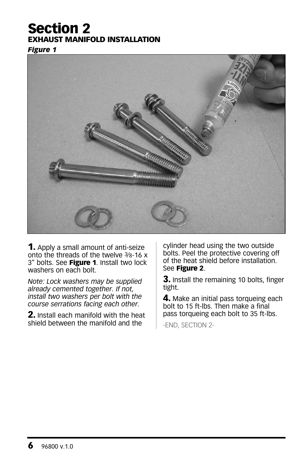 Section 2, Exhaust manifold installation, Section 2 exhaust manifold installation | Banks Power Twin-Turbo: Forced Induction- Twin Turbos Small Block Chevy User Manual | Page 6 / 40
