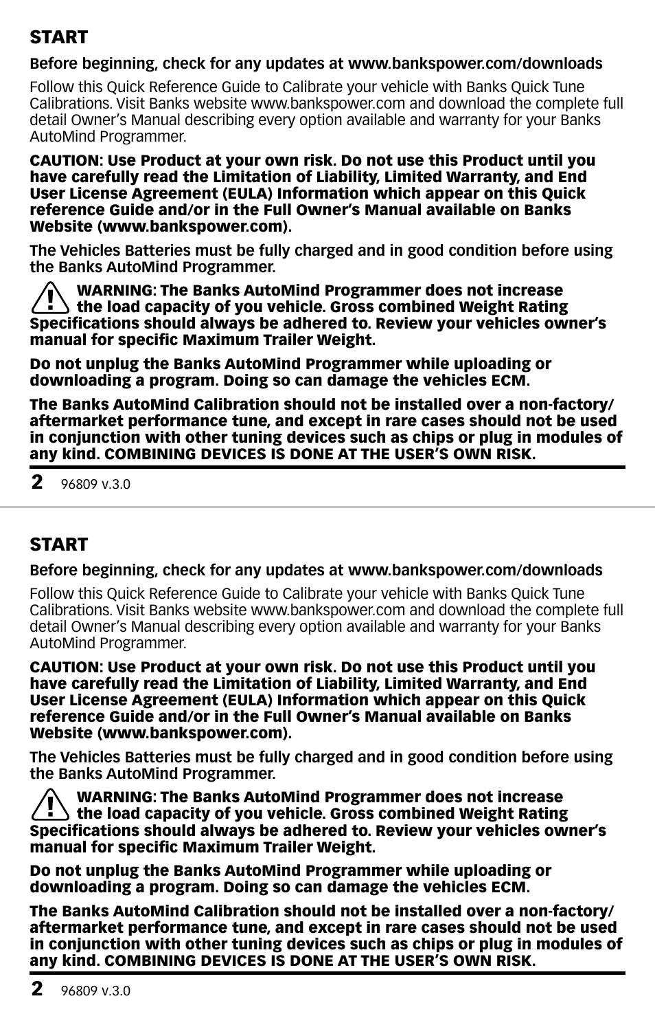 Start | Banks Power Jeep Trucks: (Gas ’07 - 11 3.8L) Programmer- AutoMind, Quick Reference Guide User Manual | Page 2 / 12