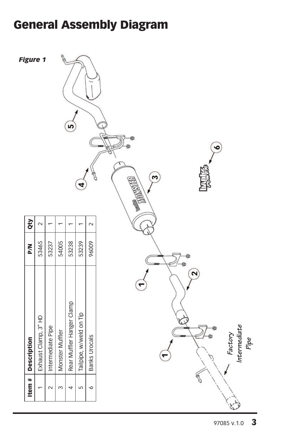 General assembly diagram | Banks Power Dodge Trucks: (Gas ’02 - 10 5.7L HEMI & 4.7L) Exhaust- Monster Exhaust, '09 5.7L Dodge Ram 1500, Hemi, CCSB Only User Manual | Page 3 / 8