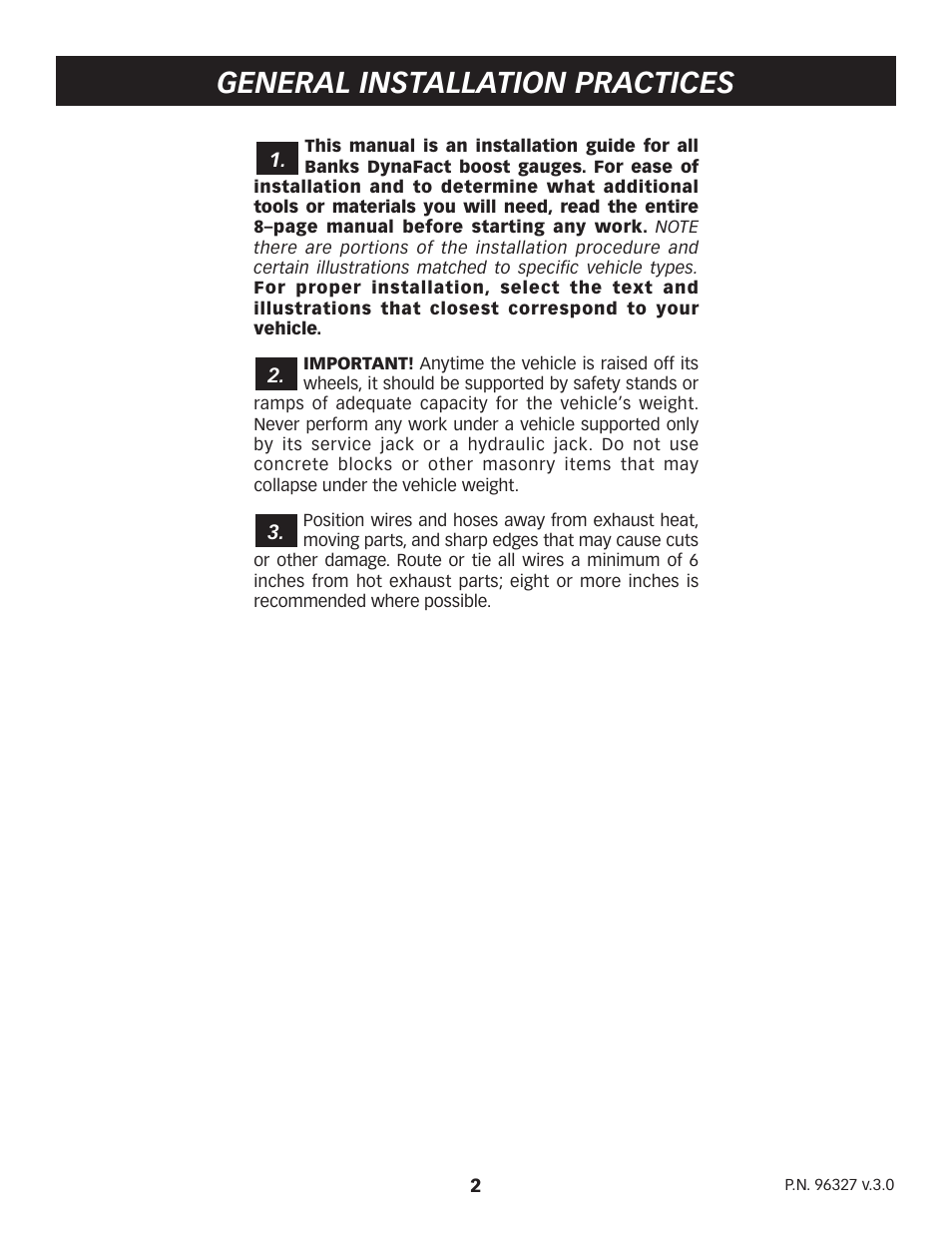 General installation practices | Banks Power Boost gauge User Manual | Page 2 / 8