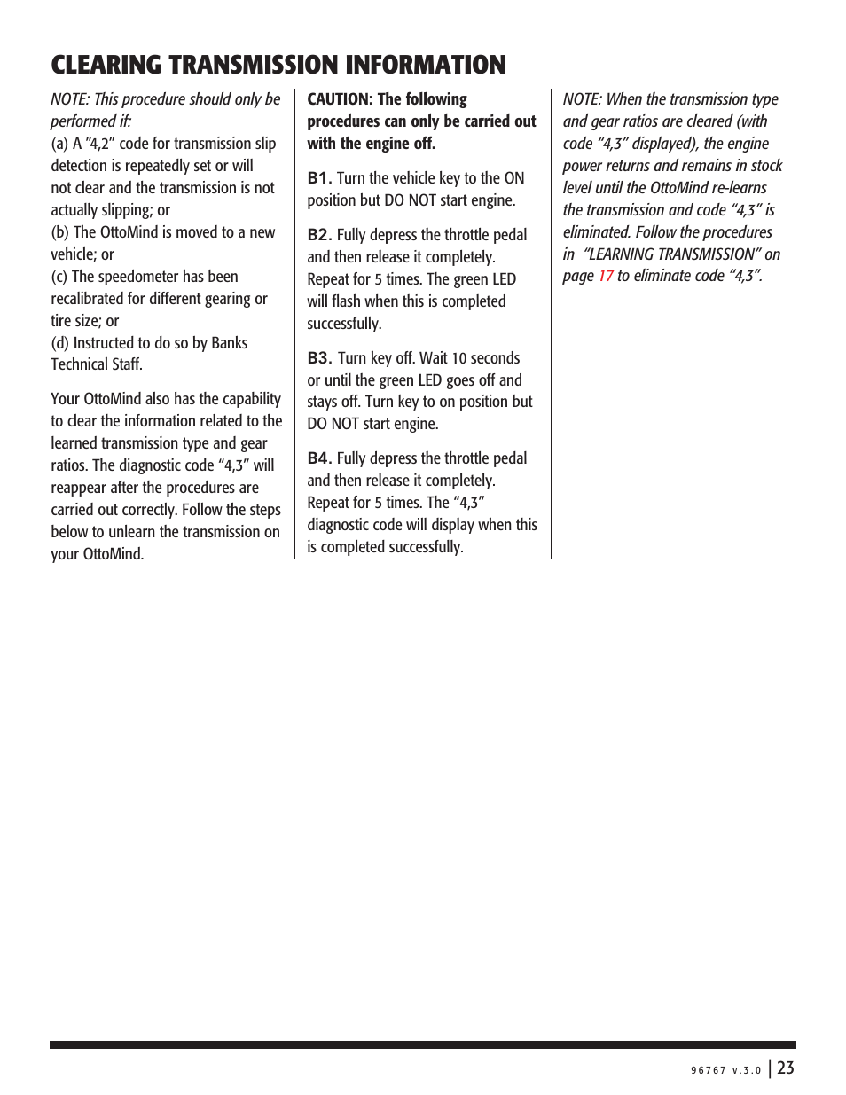 Clearing transmission information | Banks Power Dodge Trucks: (Diesel ’03 - 07 5.9L Cummins) Power Systems- Stinger system '03-04 User Manual | Page 23 / 24
