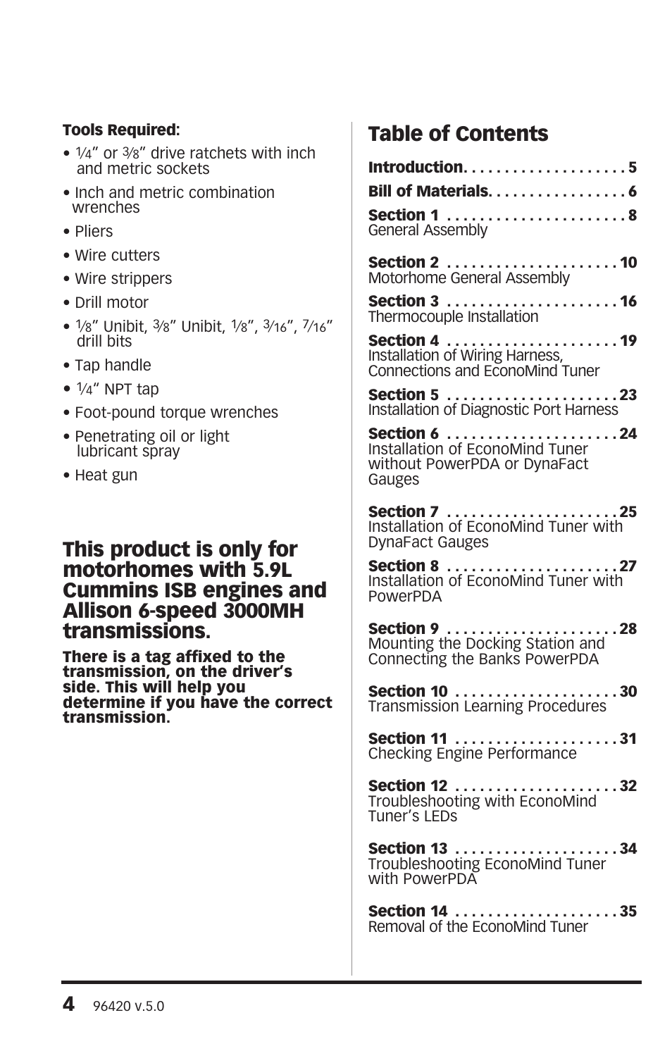 Banks Power Cummins Motorhomes: (Diesel ’03 - 07 ISB-CR 5.9L) Tuner- EconoMind Diesel Tuner, Class-A w_Allison 3000MH '03-07  Compatible with Optional PowerPDA & Dynafact Gauges User Manual | Page 4 / 36