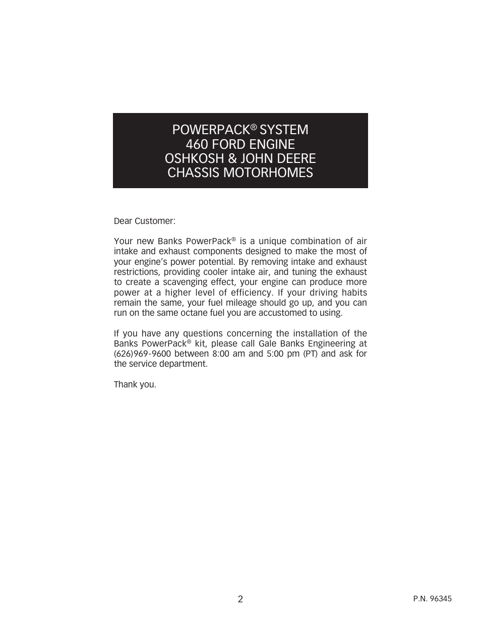 Powerpack | Banks Power Ford Motorhomes: (Gas ’93 - 98 7.5L Class-A) PowerPack system (Class-A, Carb, JD-OK Chassis) For use w_ 460 carbureted engine User Manual | Page 2 / 12