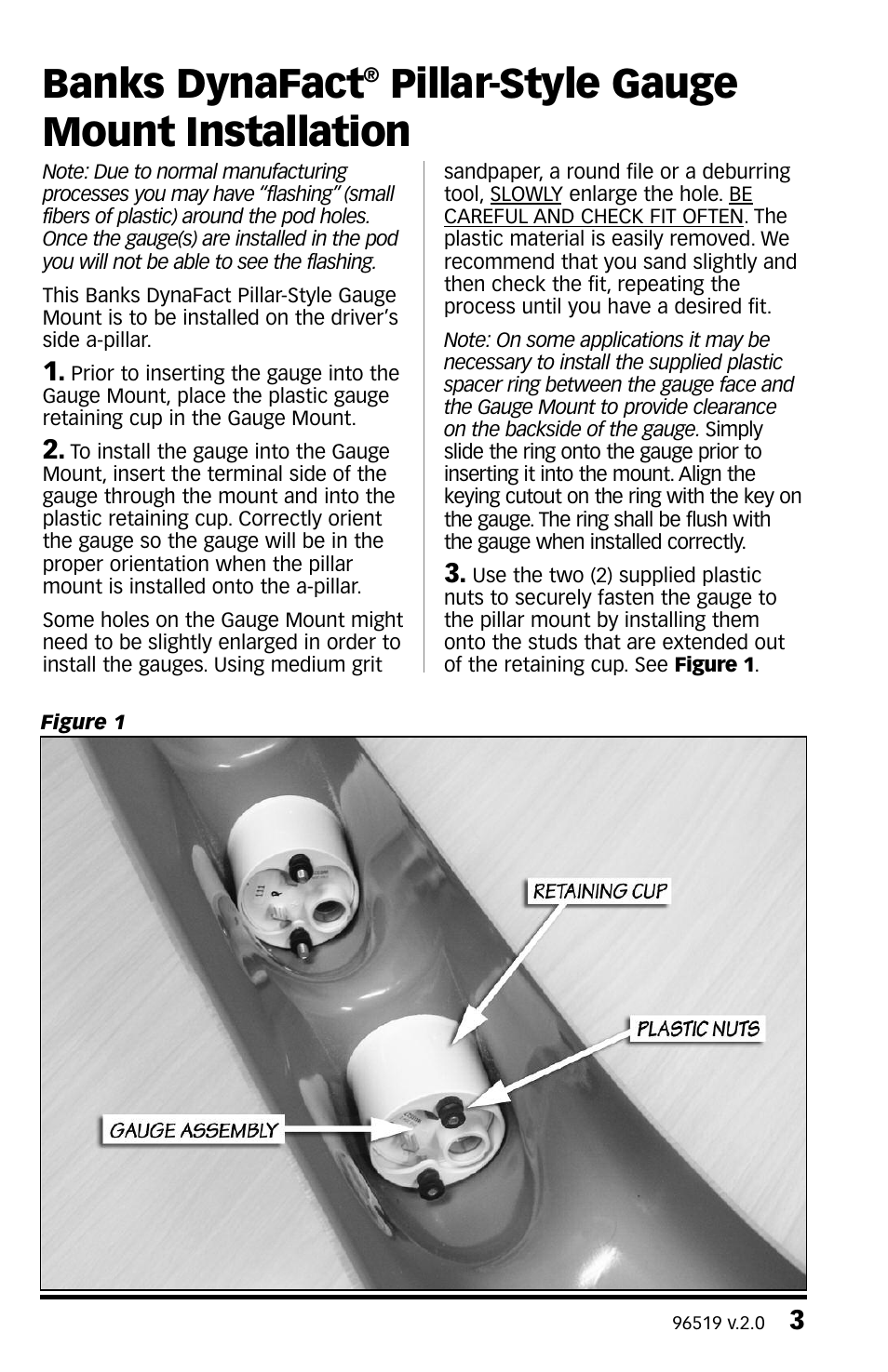 Banks dynafact, Pillar-style gauge mount installation | Banks Power DynaFact pillar-style gauge mount '03-05 Dodge 5.9L Cummins Truck User Manual | Page 3 / 8