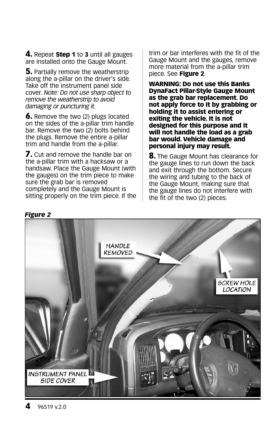 Banks Power DynaFact pillar-style gauge mount '03-05 Dodge 5.9L Cummins Truck User Manual | Page 4 / 8
