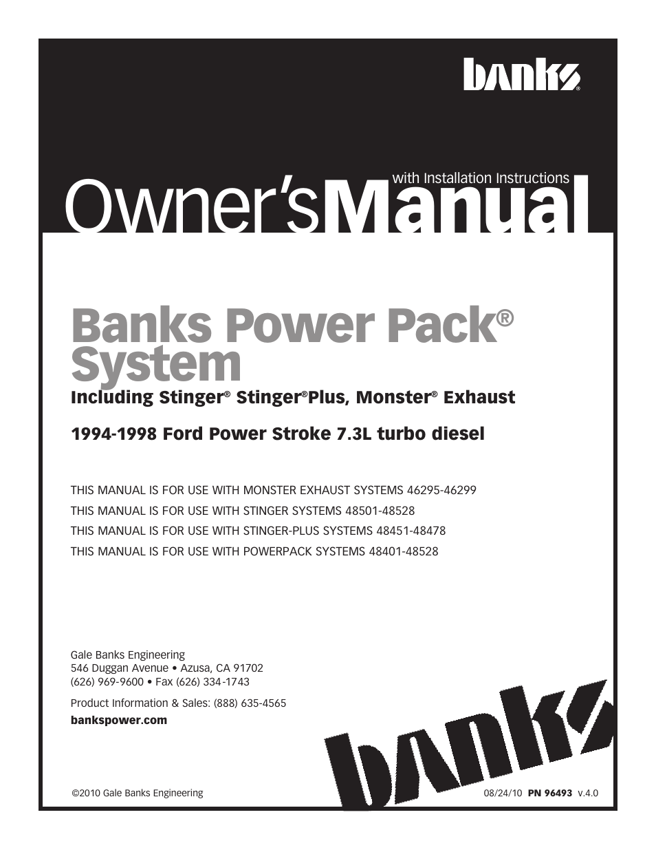Banks Power Ford Trucks: (Diesel ’94 - 97 7.3L Power Stroke) Power Systems- PowerPack, Stinger-Plus & Stinger '94-98 4