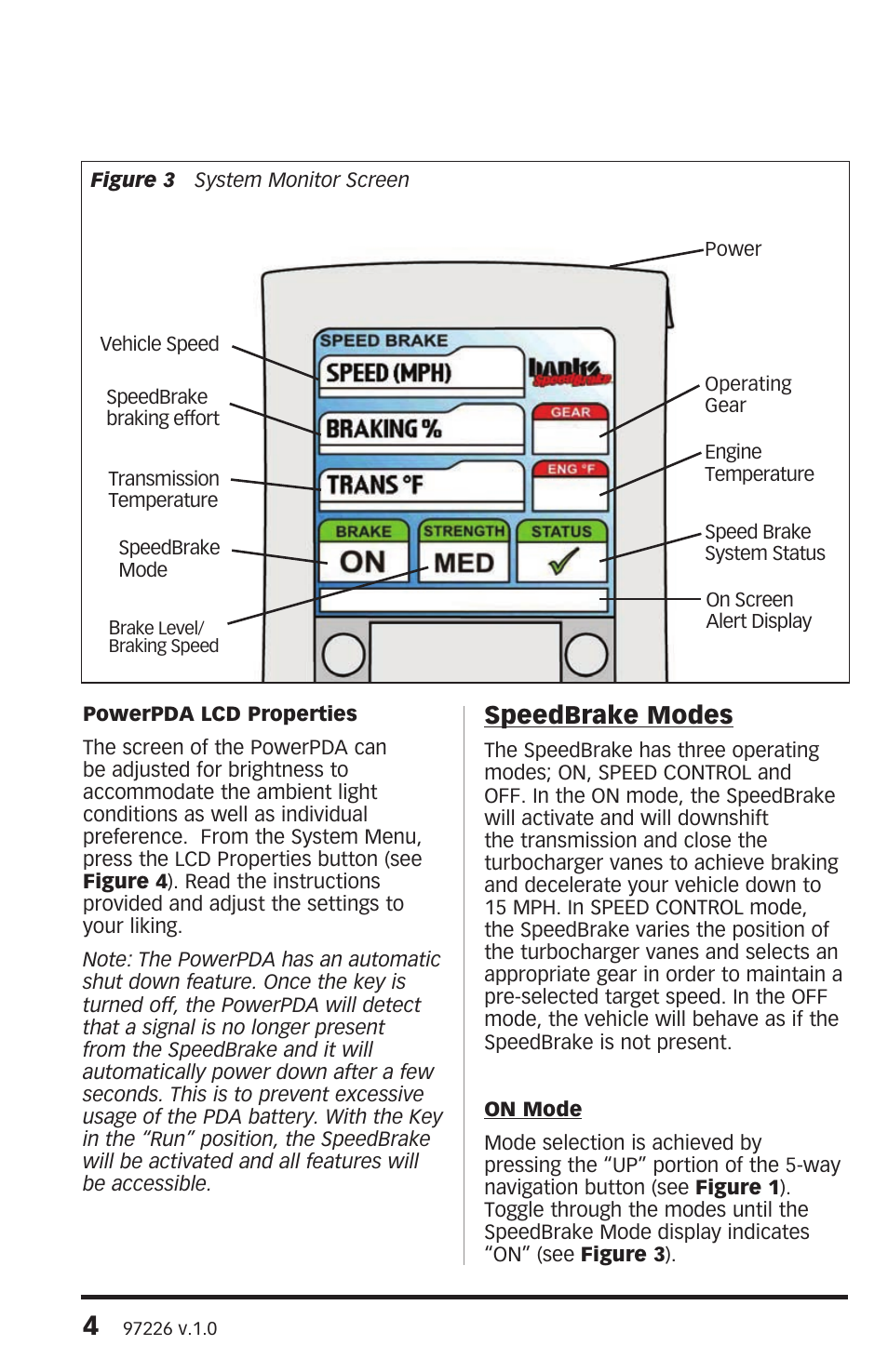Speedbrake modes | Banks Power Chevy_GMC Trucks: Duramax LLY (Diesel ’04 - 05 6.6L) Speed Control- SpeedBrake, Advance User Manual '04-05 For use with PowerPDA User Manual | Page 4 / 16