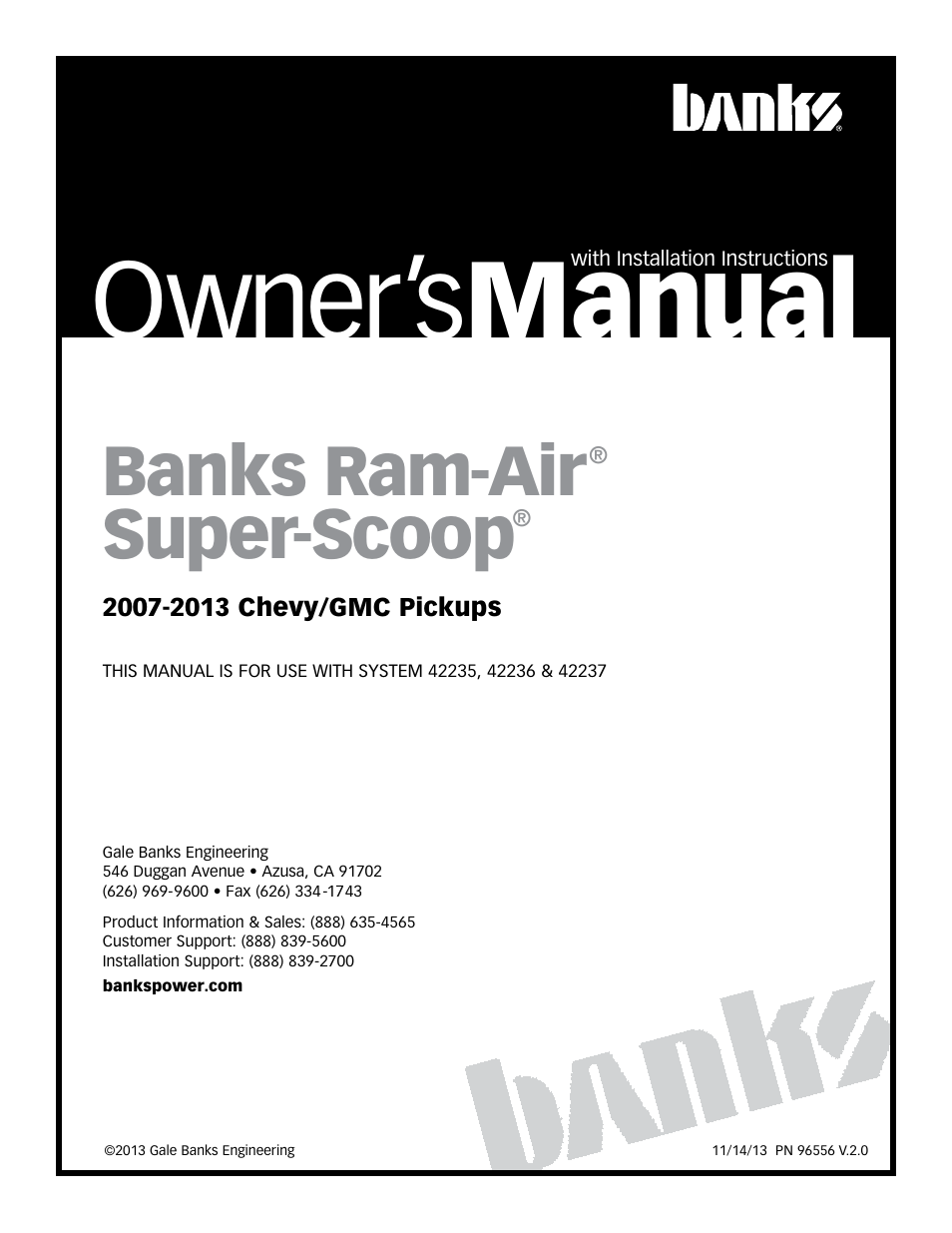 Banks Power Chevy_GMC Trucks: Duramax LML (Diesel ’11 - 14 6.6L) Intake- Ram-Air Super Scoop '11-13 User Manual | 16 pages