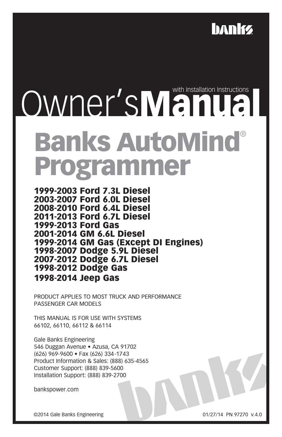 Banks Power Jeep Trucks: (Gas ’91 - 06 Wrangler 4.0L) Programmer- AutoMind Programmer User Manual | 16 pages