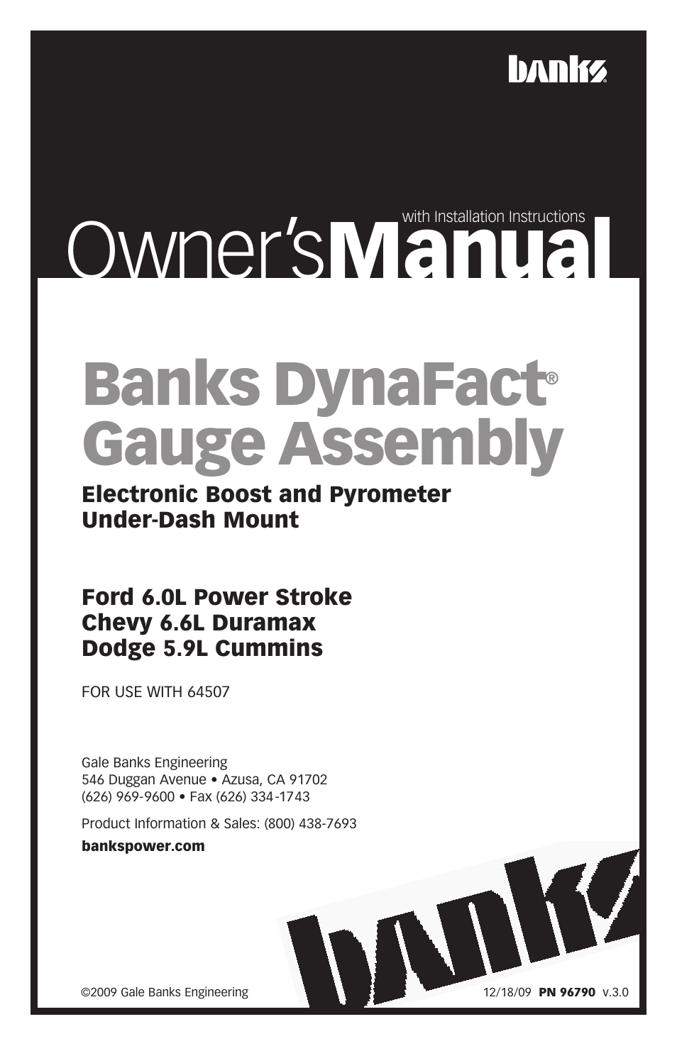 Banks Power DynaFact gauge assembly (Electronic) User Manual | 4 pages