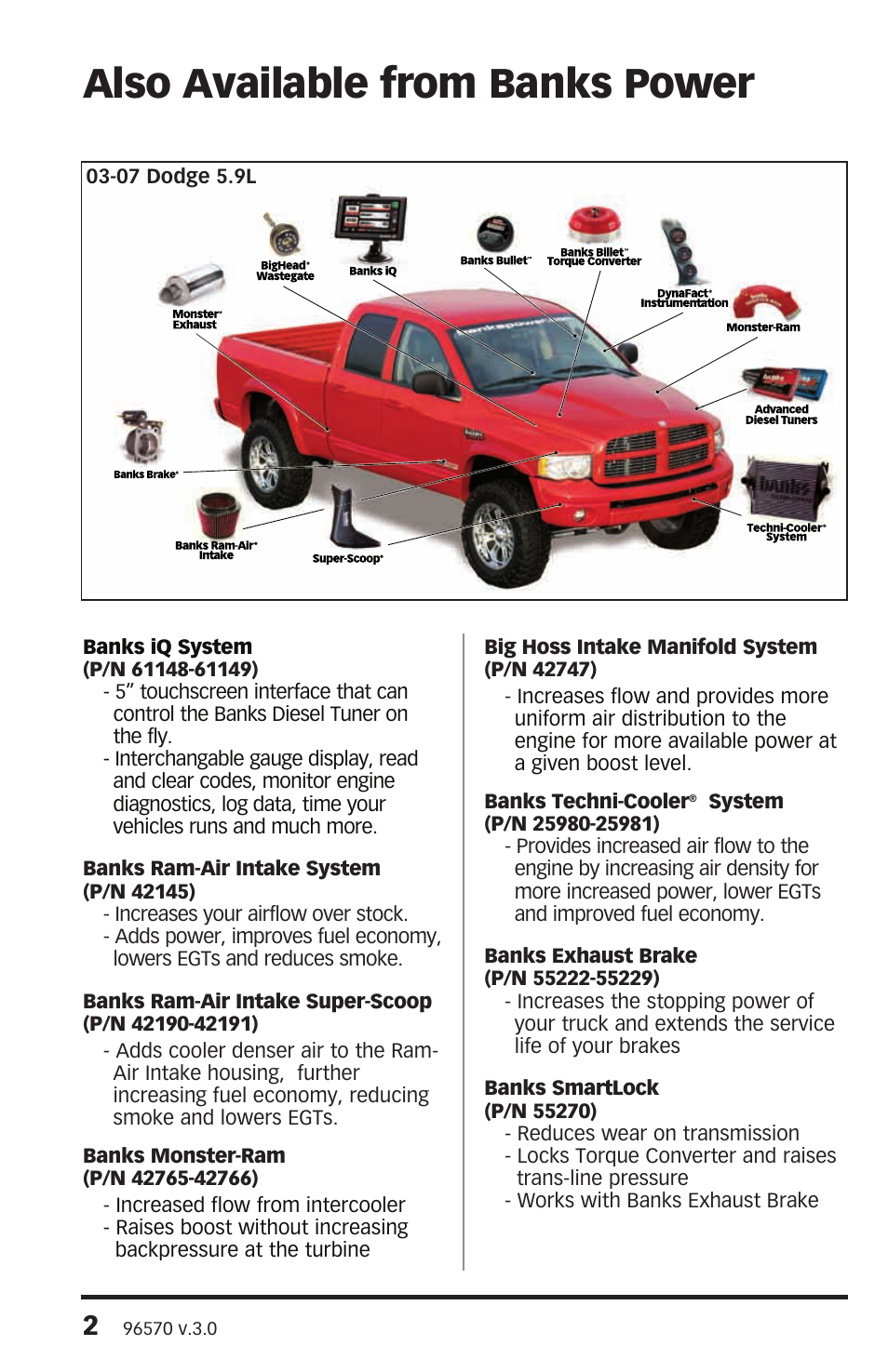 Also available from banks power | Banks Power Dodge Trucks: (Diesel ’03 - 07 5.9L Cummins) Exhaust- Monster Sport Exhaust System '04-07 325 HP Dodge 5.9L HO Cummins Trucks, Including Mega Cab User Manual | Page 2 / 12