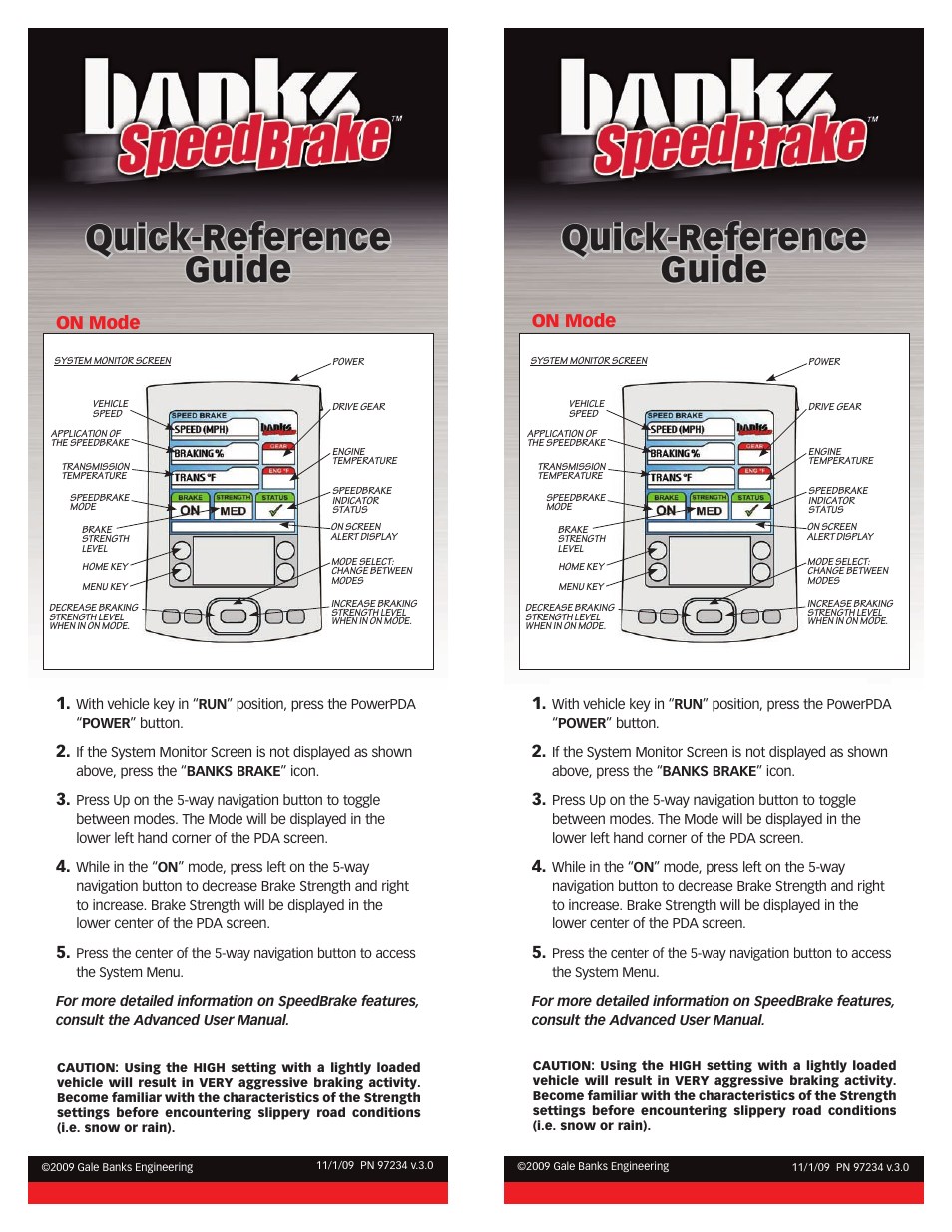 Banks Power Ford Trucks: (Diesel ’03 - 07 6.0L Power Stroke) Speed Control- SpeedBrake Quick Reference Guide (PDA) For use with PowerPDA User Manual | 2 pages