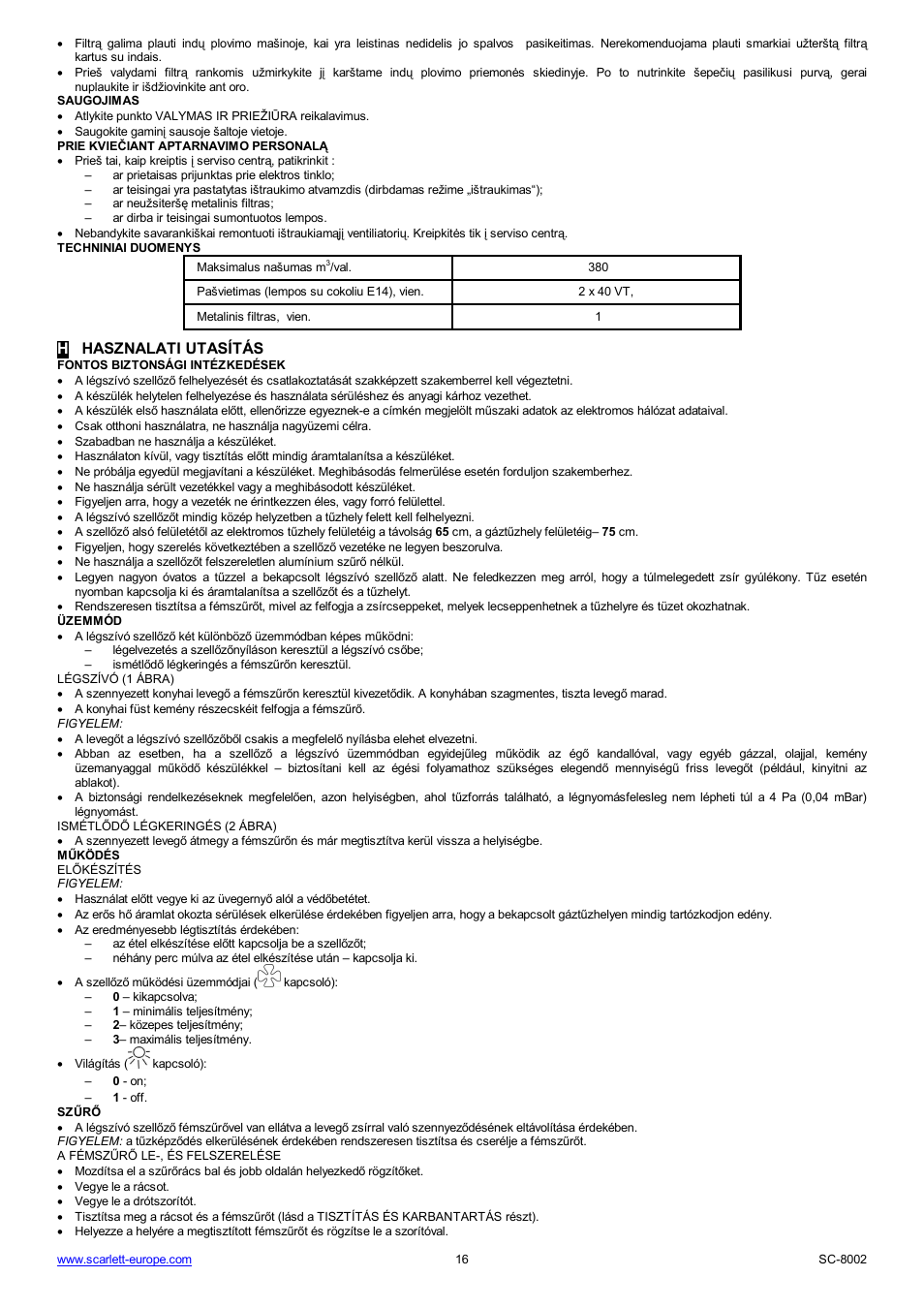 Hhasznalati utasítás | Scarlett SC-8002 User Manual | Page 16 / 19