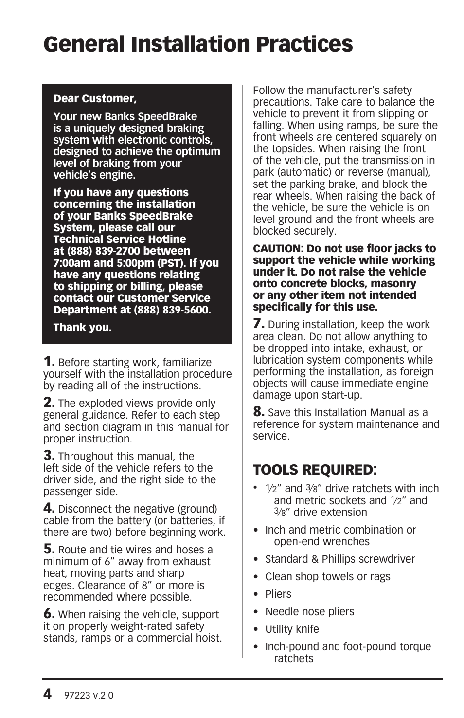General installation practices, Tools required | Banks Power Chevy_GMC Trucks: Duramax LLY (Diesel ’04 - 05 6.6L) Speed Control- SpeedBrake '04-05 (PDA) For use with PowerPDA User Manual | Page 4 / 20