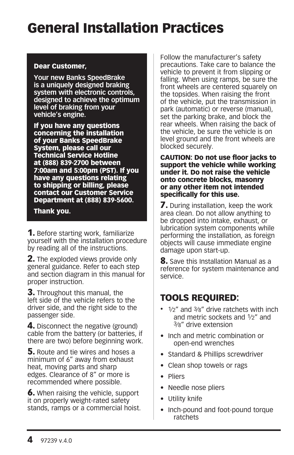 General installation practices, Tools required | Banks Power Chevy_GMC Trucks: Duramax LLY-LBZ (Diesel ’06 - 07 6.6L) Speed Control- SpeedBrake '06-07 (iQ) For use with Banks iQ User Manual | Page 4 / 24