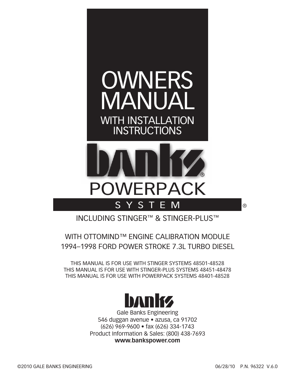 Banks Power Ford Trucks: (Diesel ’94 - 97 7.3L Power Stroke) Power Systems- PowerPack, Stinger-Plus & Stinger '94-98 3-1_2