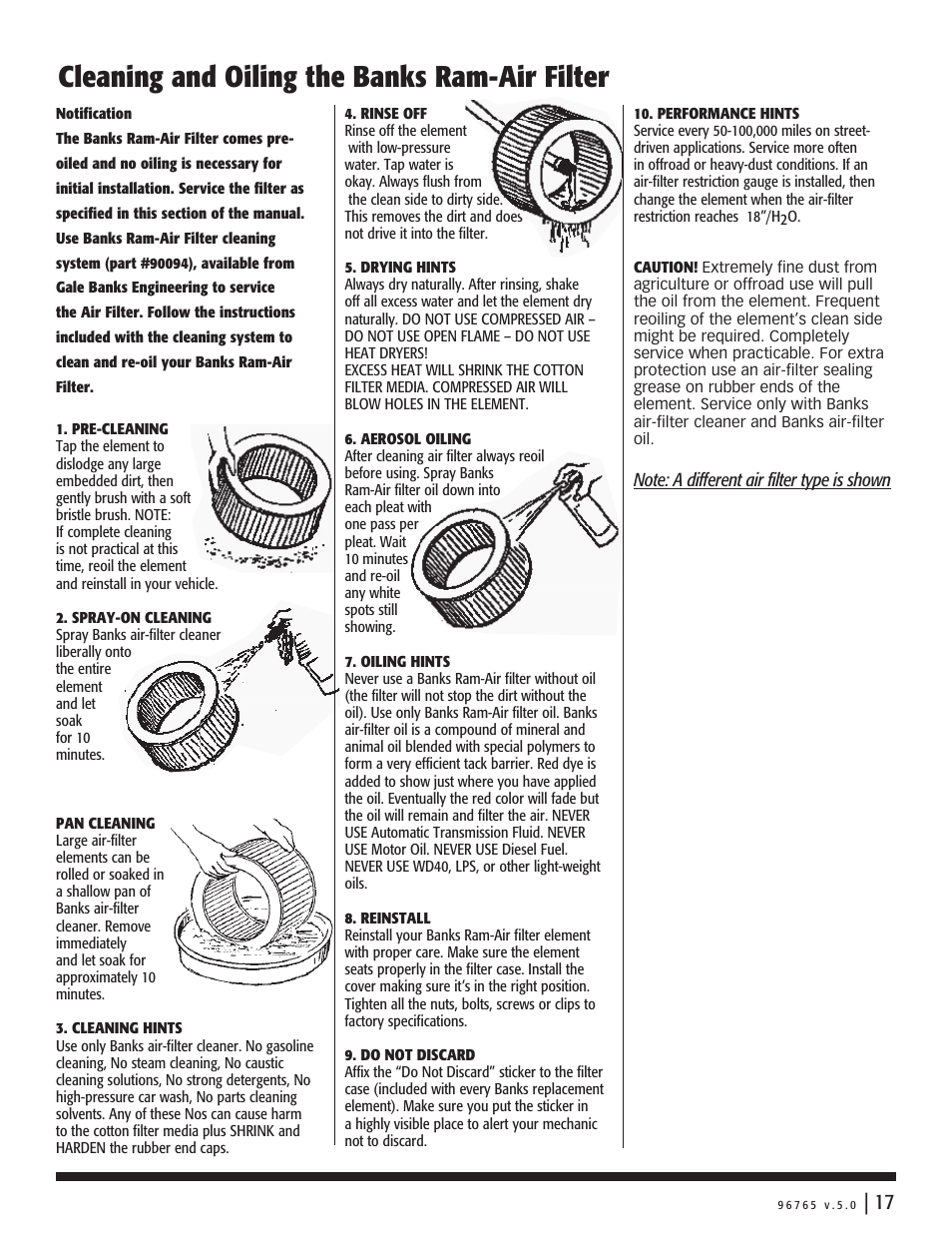 Cleaning and oiling the banks ram-air filter | Banks Power Dodge Trucks: (Diesel ’98 - 02 5.9L Cummins ISB) Power Systems- Stinger & Git-Kit Systems (does not connect to pump wire) User Manual | Page 17 / 20