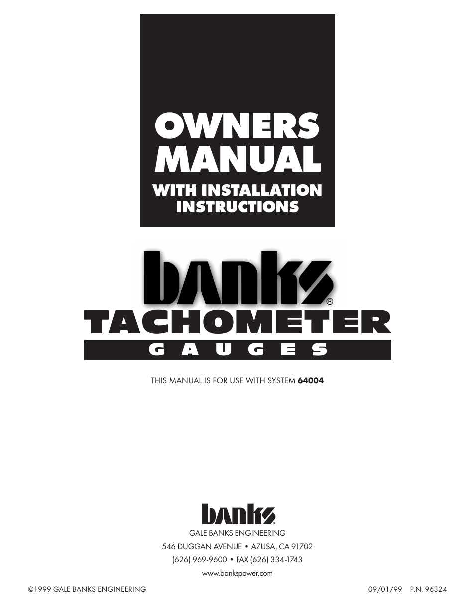 Banks Power Tachometer User Manual | 4 pages