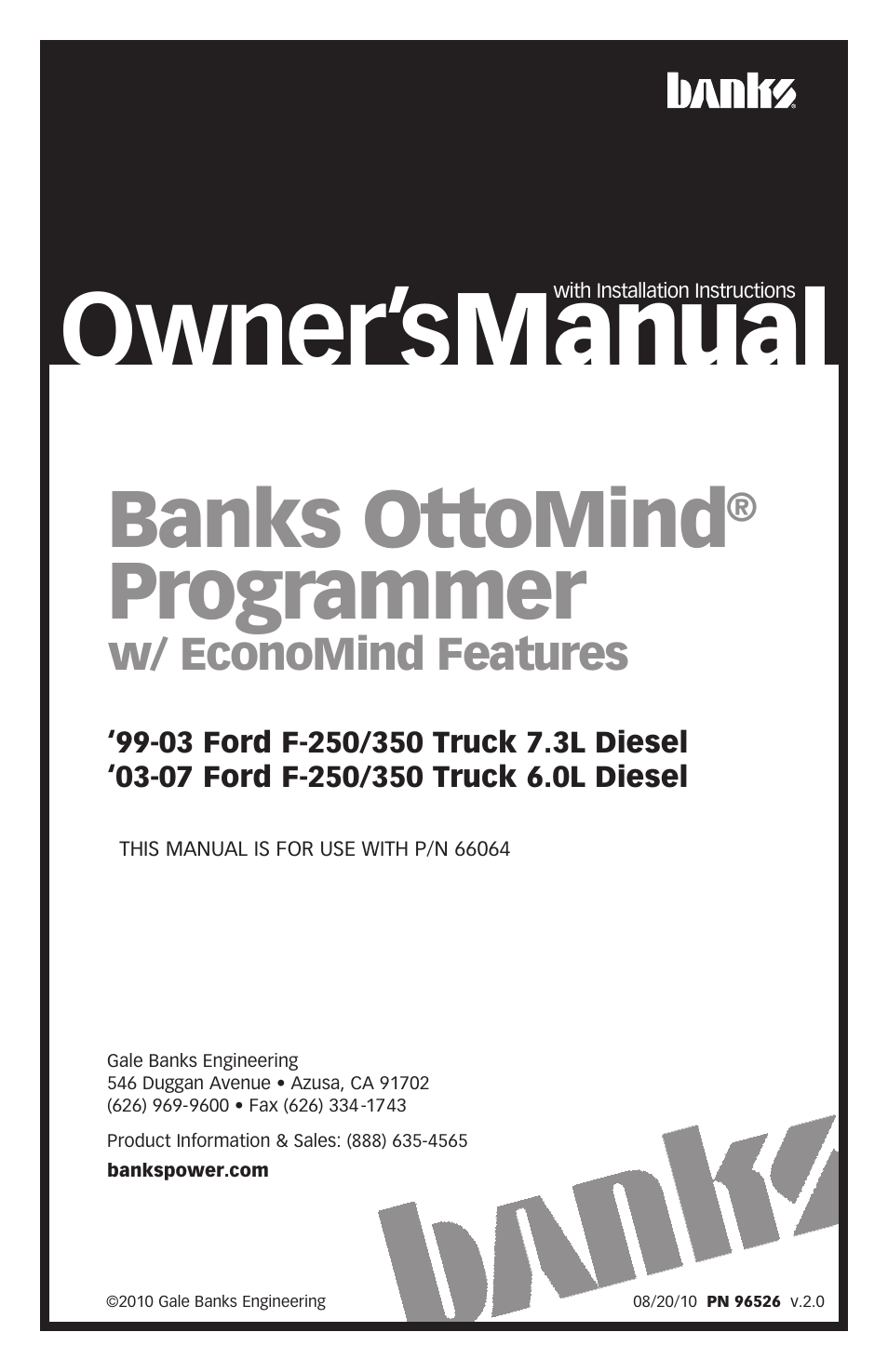 Banks Power Ford Trucks: (Diesel ’99 - 03 7.3L Power Stroke) Programmer- OttoMind Programmer User Manual | 16 pages