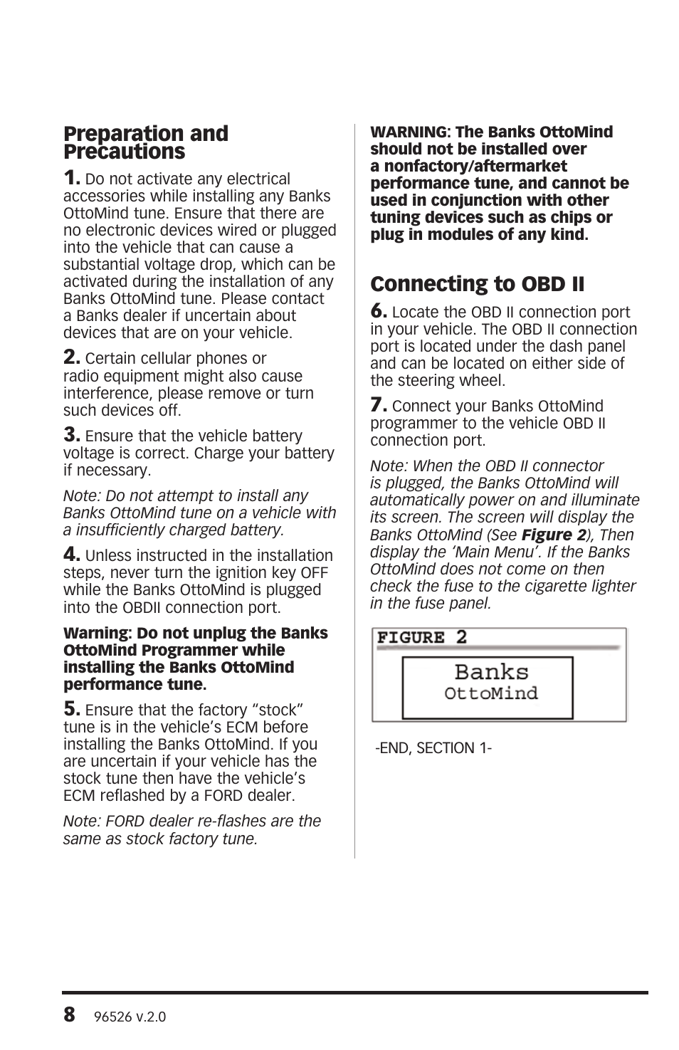 Preparation and precautions 1, Connecting to obd ii 6 | Banks Power Ford Trucks: (Diesel ’99 - 03 7.3L Power Stroke) Programmer- OttoMind Programmer User Manual | Page 8 / 16