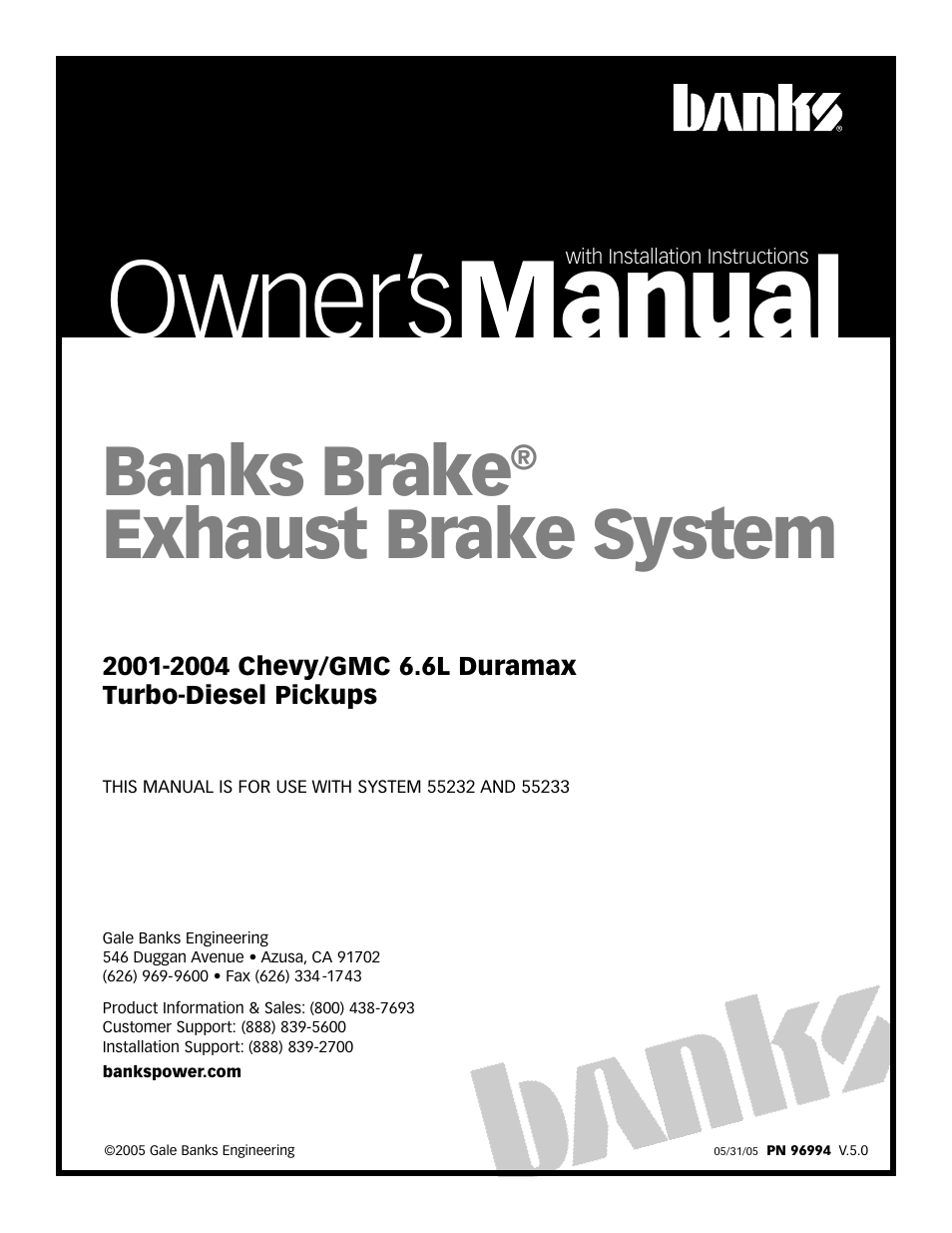Banks Power Chevy_GMC Trucks: Duramax LB7 (Diesel ’01 - 04 6.6L) Speed Control- Banks Exhaust Brake '01-04 User Manual | 20 pages