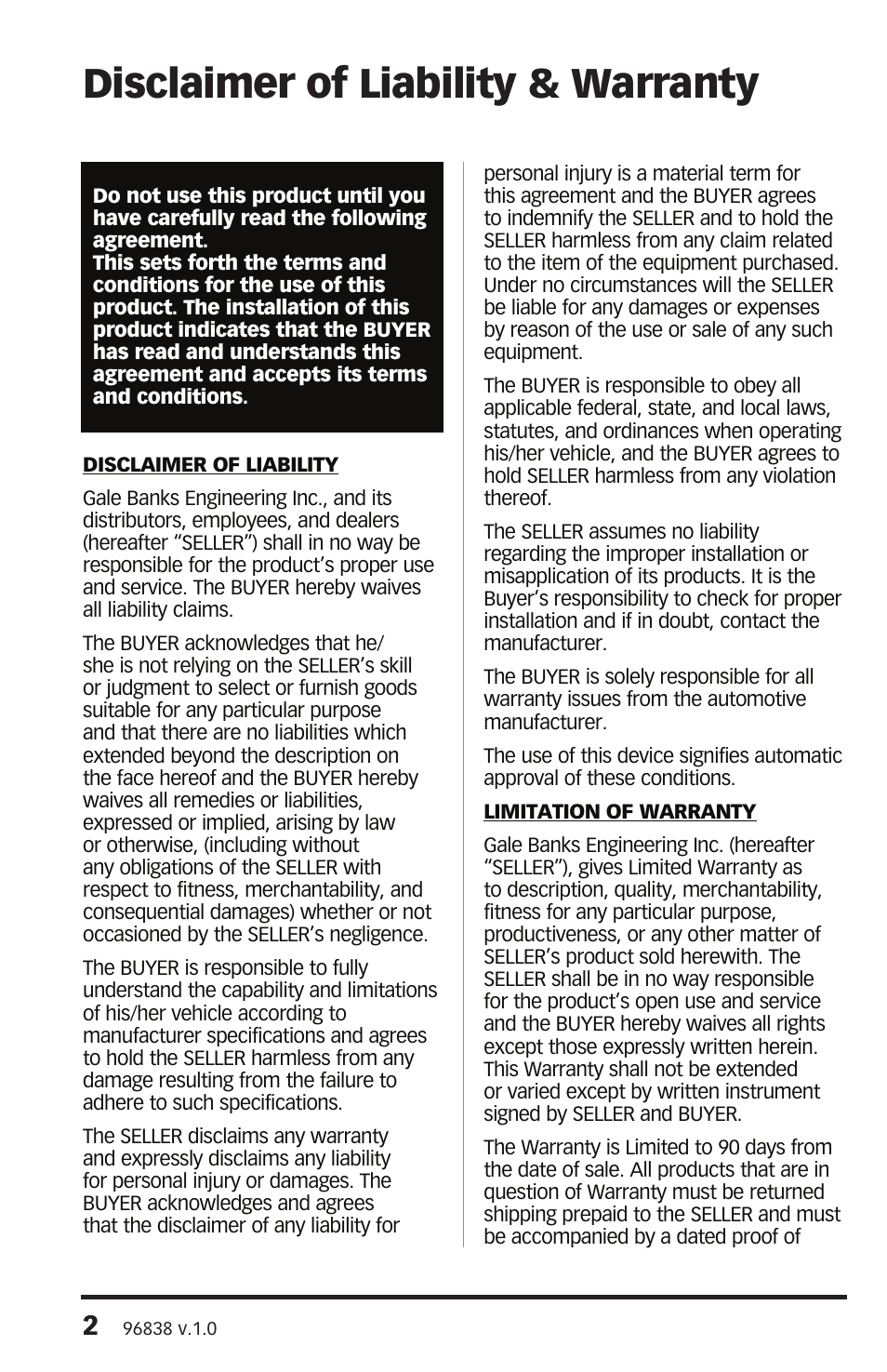 Disclaimer of liability & warranty | Banks Power Ford Trucks: (Diesel ’03 - 07 6.0L Power Stroke) Interface- Banks Navigation For use with Banks iQ User Manual | Page 2 / 20