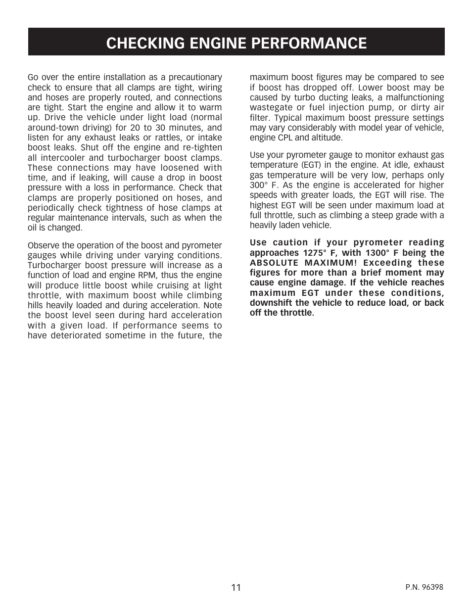 Checking engine performance | Banks Power Cummins Motorhomes: (Diesel ’98 - 03 ISB 5.9L) PowerPack TLC & Stinger TLC systems w_OttoMind Module 5.9L, Class-A MHExcept Comon Rail User Manual | Page 11 / 14