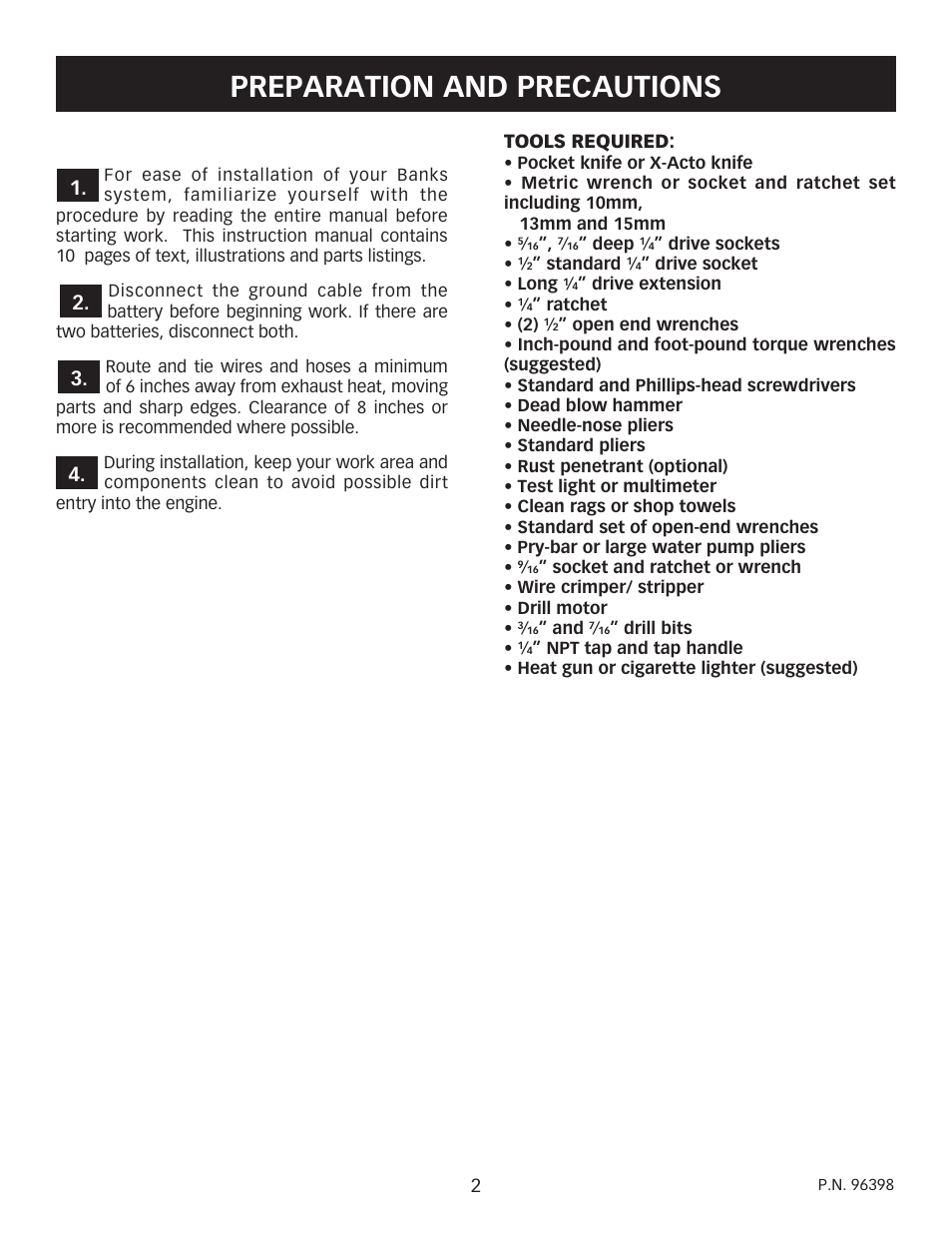 Preparation and precautions | Banks Power Cummins Motorhomes: (Diesel ’98 - 03 ISB 5.9L) PowerPack TLC & Stinger TLC systems w_OttoMind Module 5.9L, Class-A MHExcept Comon Rail User Manual | Page 2 / 14