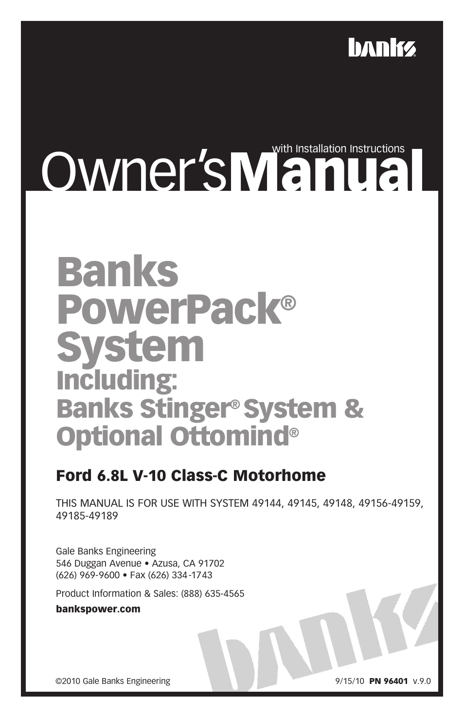 Banks Power Ford Motorhomes: (Gas ’97 - 04 6.8L Class-C) Power Systems- PowerPack & Stinger Systems & Optional OttoMind (Class-C) User Manual | 16 pages
