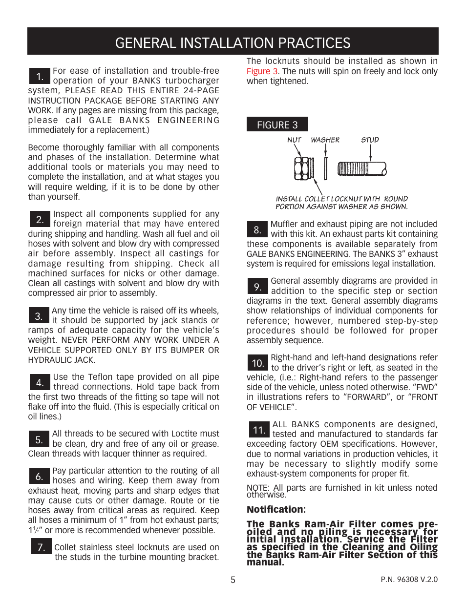 General installation practices | Banks Power Ford Trucks: (Diesel ’83 - 93 6.9 & 7.3L) Forced Induction- Sidewinder turbo system (Van) 6.9 & 7.3L User Manual | Page 5 / 24
