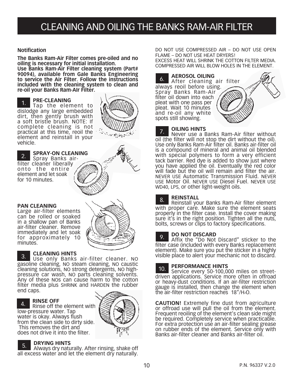 Cleaning and oiling the banks ram-air filter | Banks Power Ford Motorhomes: (Gas ’93 - 98 7.5L Class-A) Power Systems- Stinger System (Class-A, Ford chassis, non-cat.) '93-later For Use w_ 460 EFI Engine User Manual | Page 10 / 12