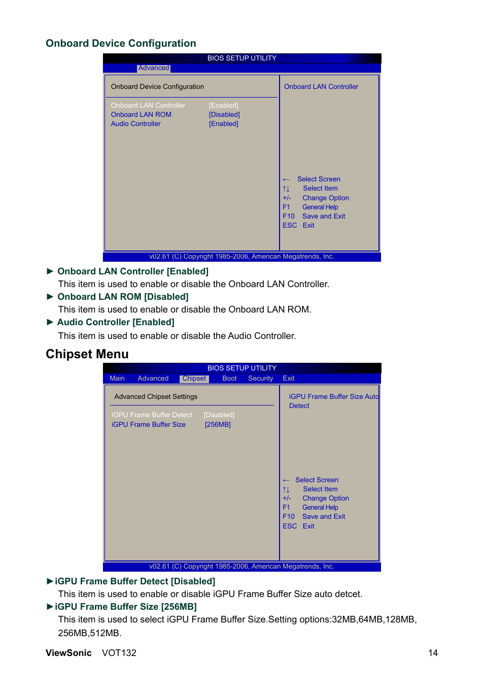 Chipset menu, Onboard device configuration | VIEWSONIC PC mini 132 User Manual | Page 21 / 35