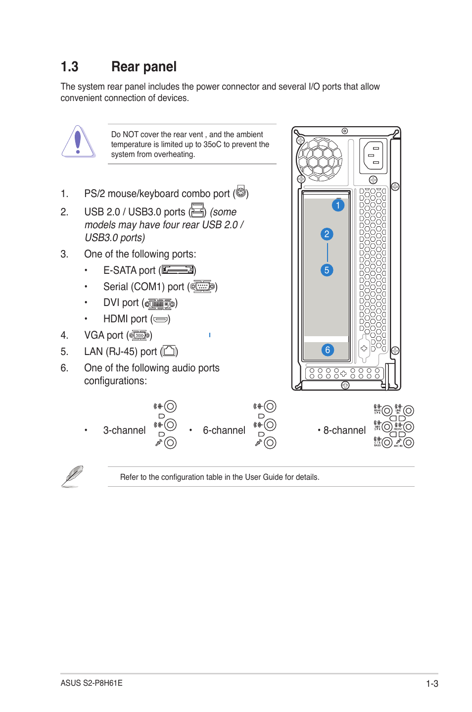 3 rear panel, Rear panel -3 | Asus S2-P8H61E User Manual | Page 11 / 80