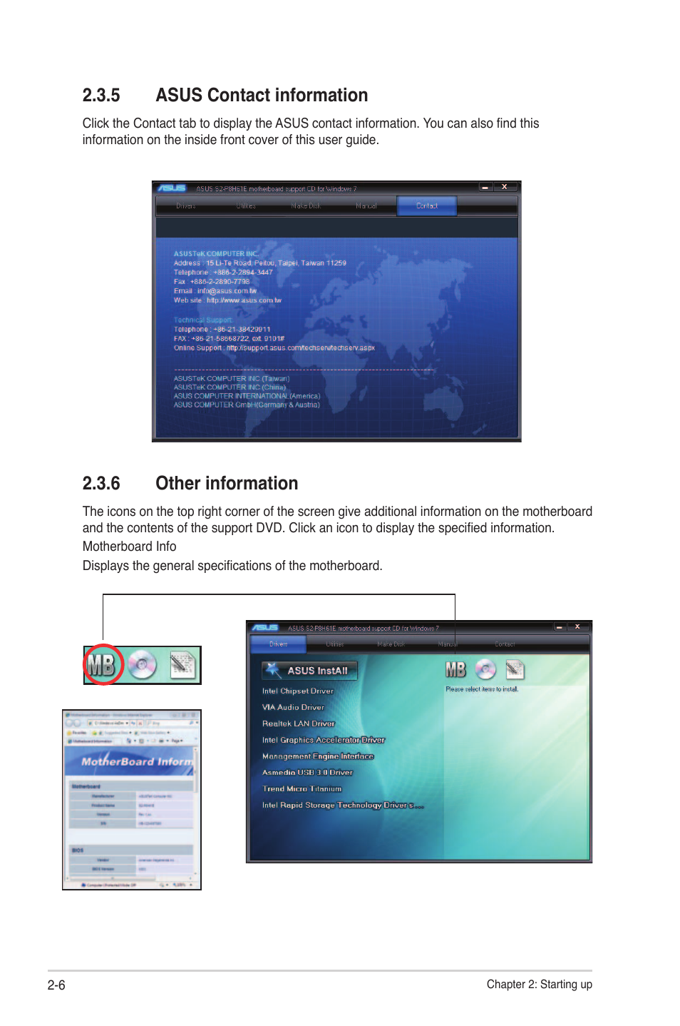 5 asus contact information, 6 other information, Asus contact information -6 | Other information -6 | Asus S2-P8H61E User Manual | Page 22 / 80